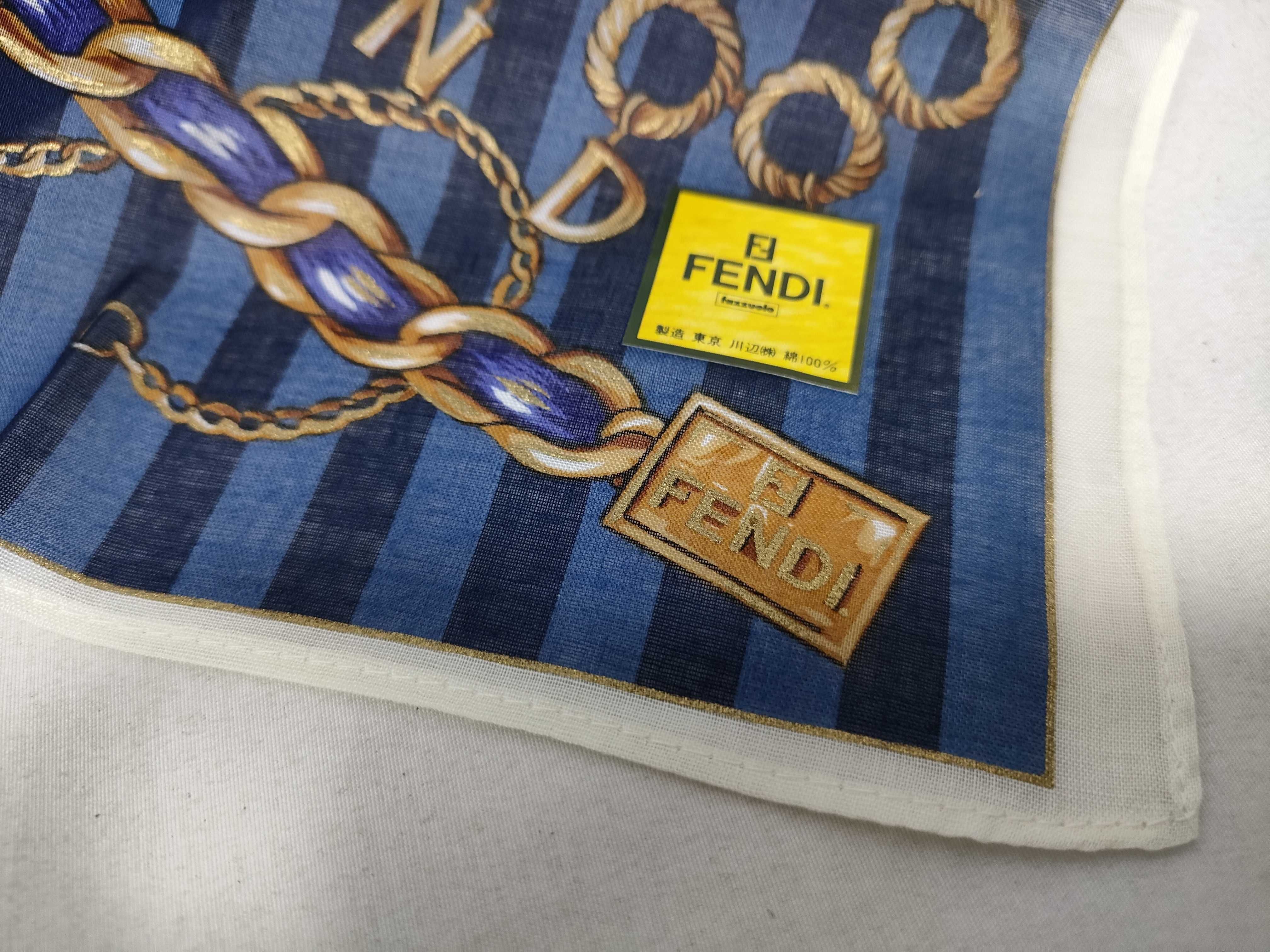 (Fendi) Unused, with seal, handkerchief/scarf, FF chain pattern, blue, other accessories. — view 3