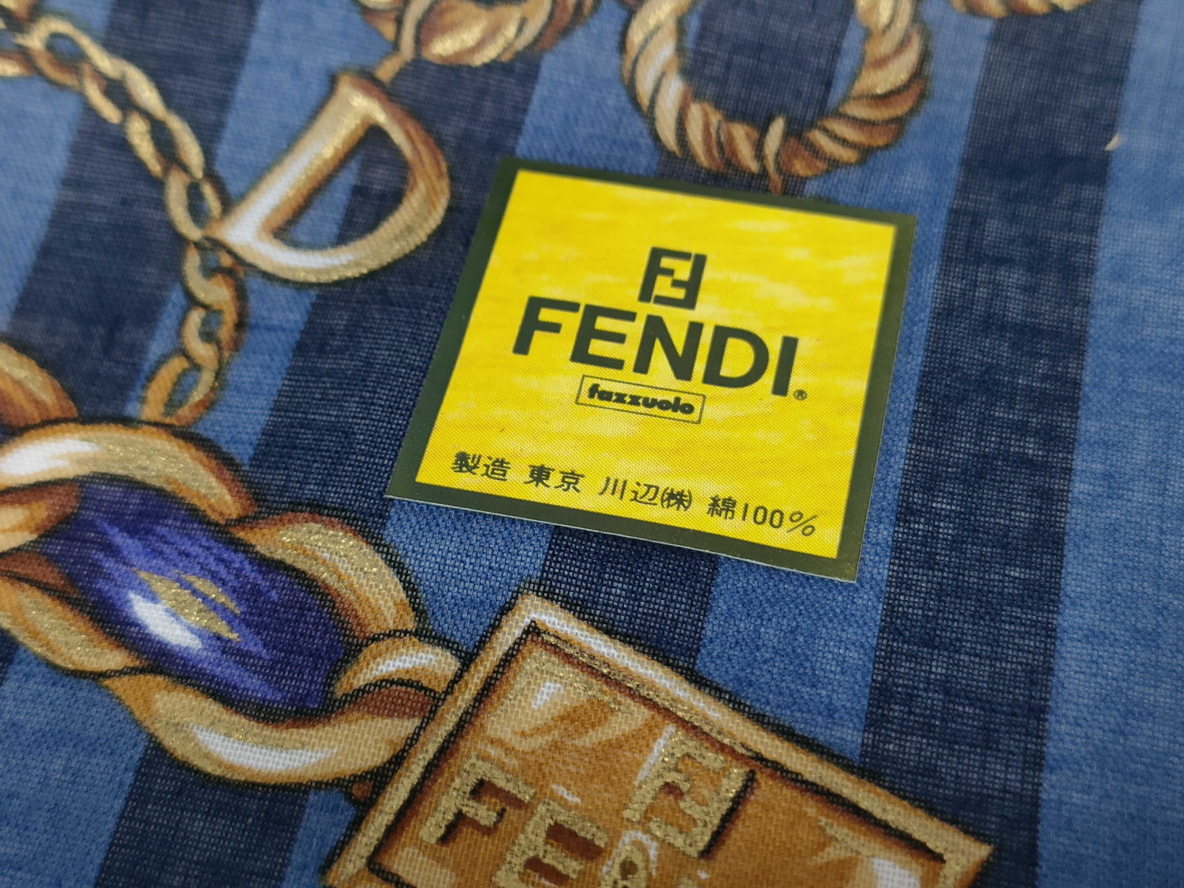 (Fendi) Unused, with seal, handkerchief/scarf, FF chain pattern, blue, other accessories. — view 4