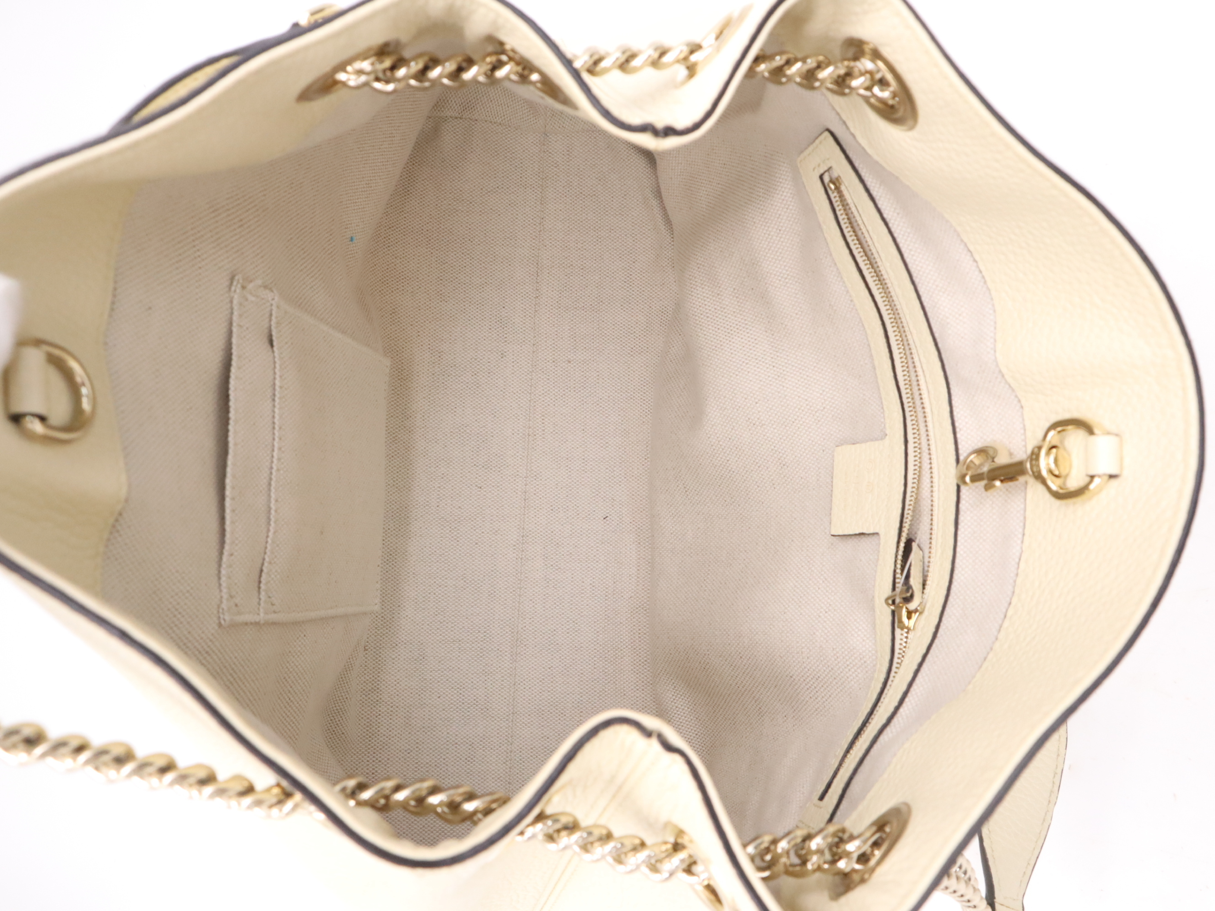536196 Leather Soho Tote Bag, Ivory, Gold Hardware, with Dust Bag and Fringe — view 11