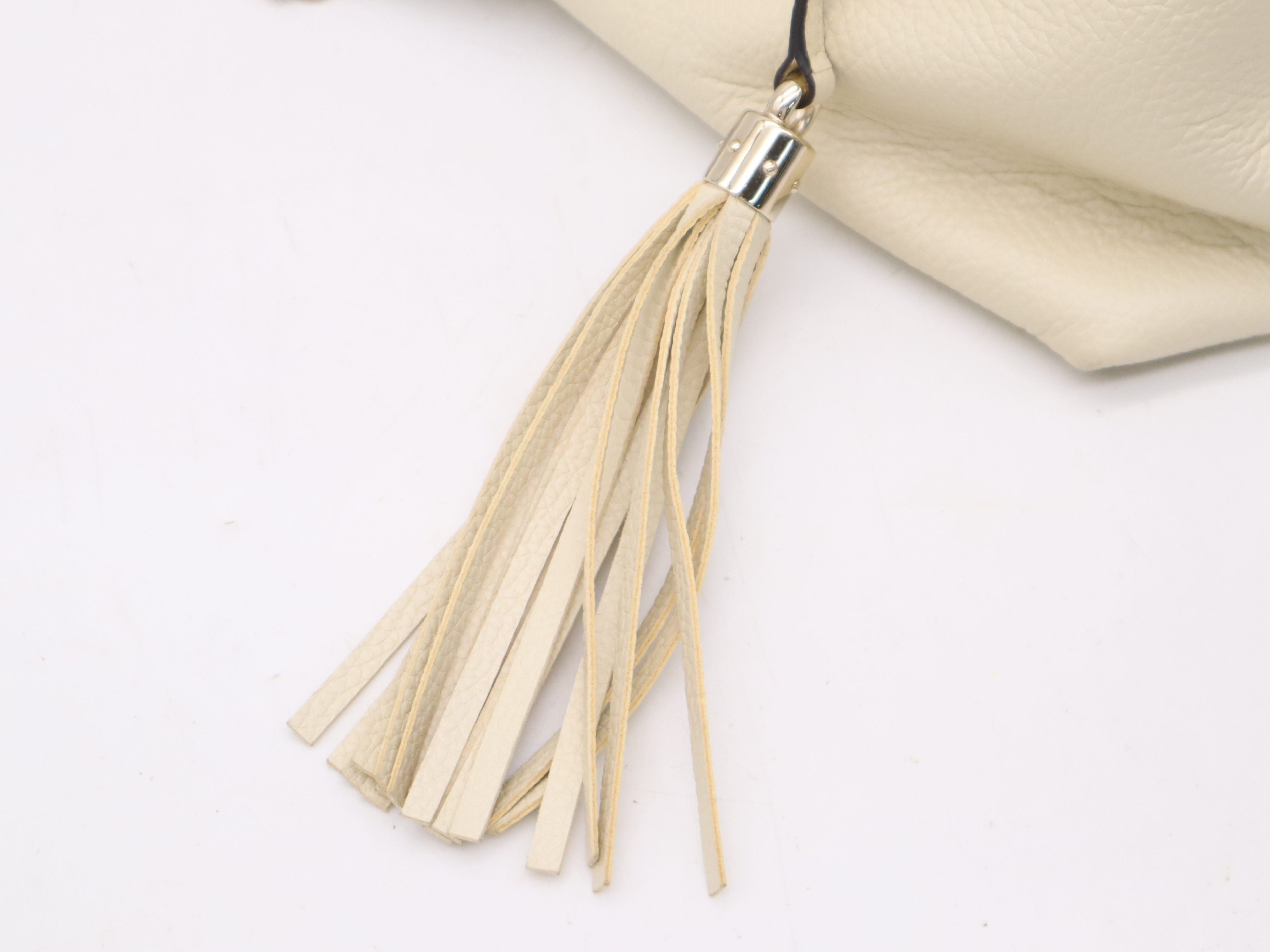536196 Leather Soho Tote Bag, Ivory, Gold Hardware, with Dust Bag and Fringe — view 14
