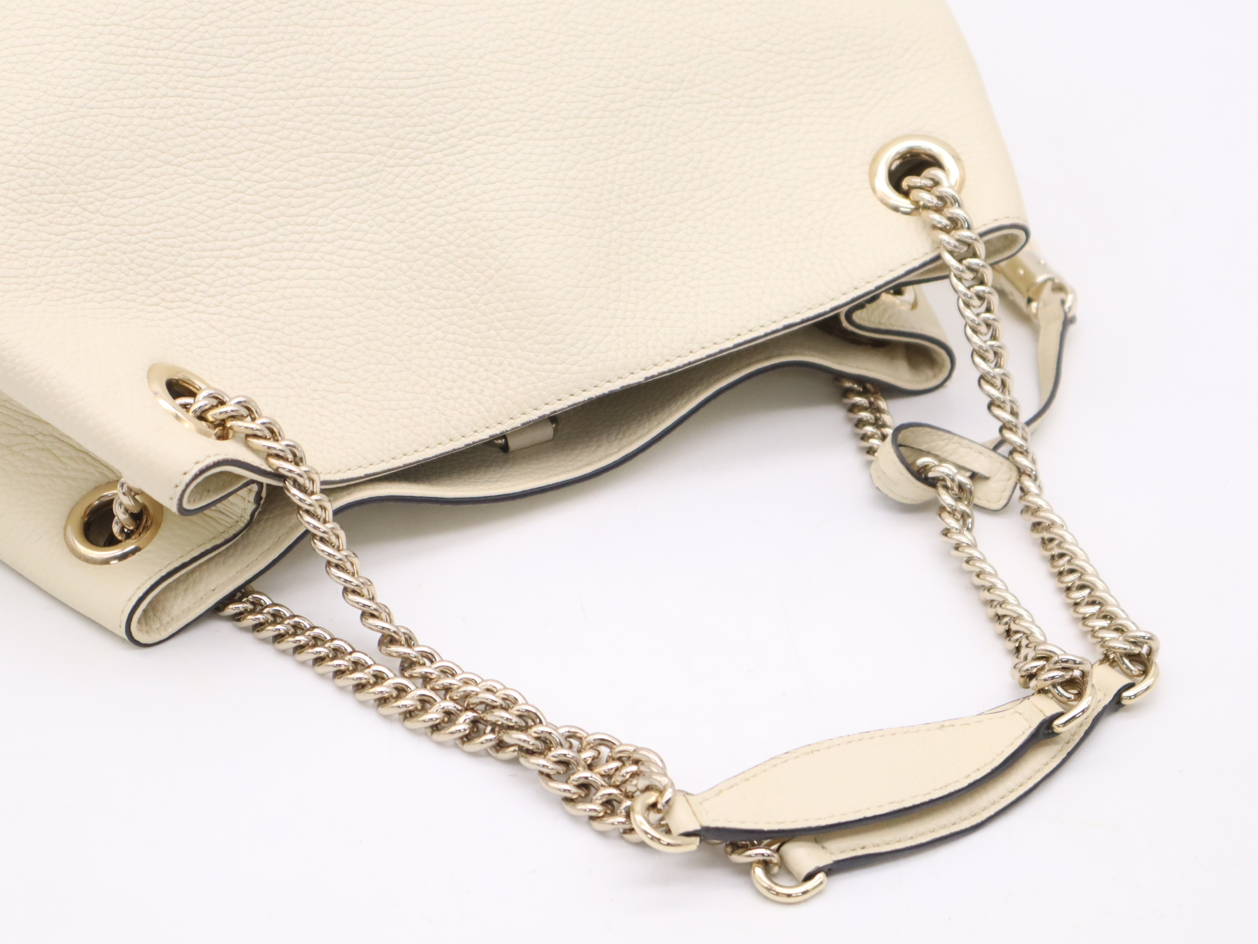 536196 Leather Soho Tote Bag, Ivory, Gold Hardware, with Dust Bag and Fringe — view 6