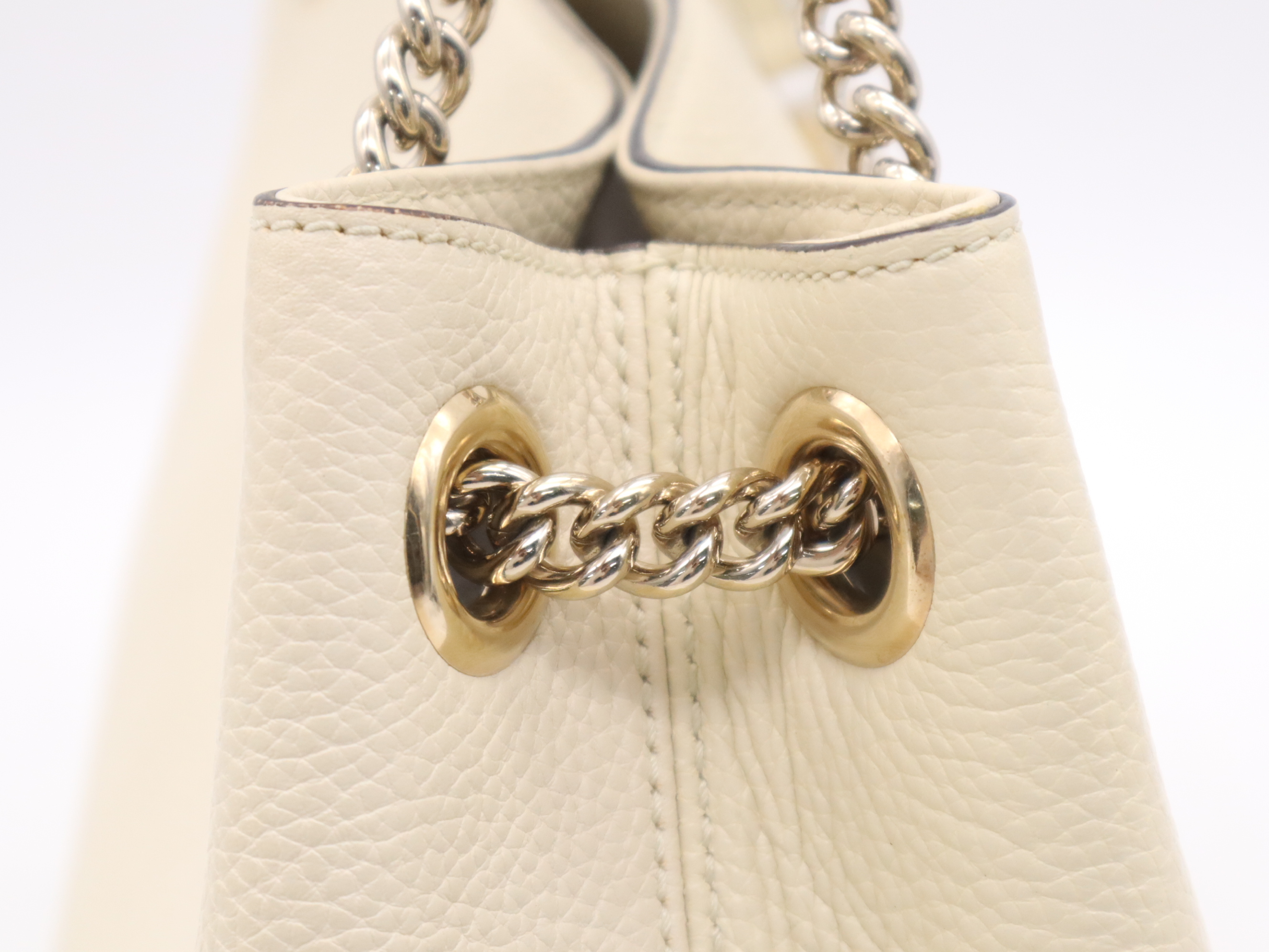 536196 Leather Soho Tote Bag, Ivory, Gold Hardware, with Dust Bag and Fringe — view 7