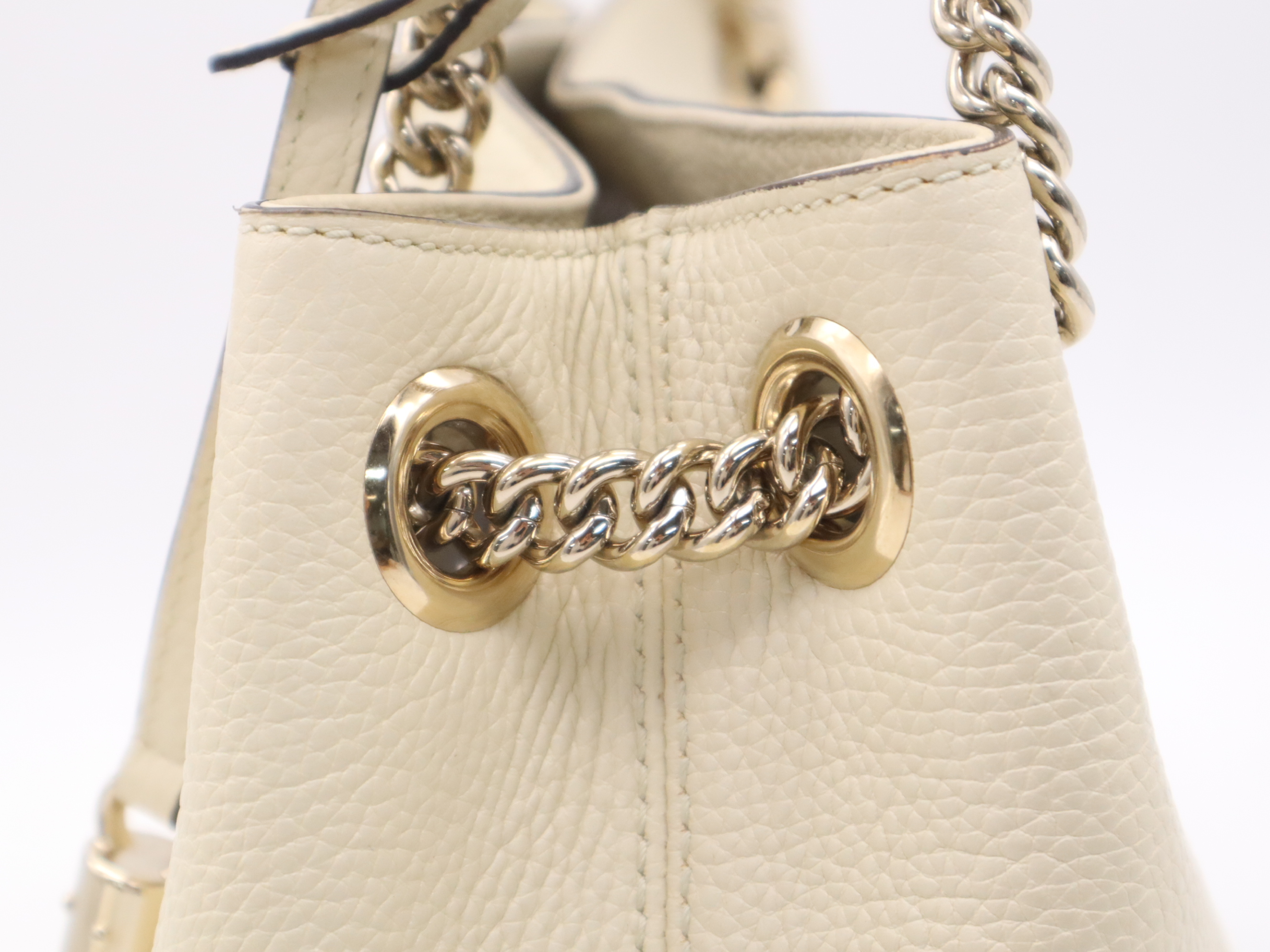 536196 Leather Soho Tote Bag, Ivory, Gold Hardware, with Dust Bag and Fringe — view 8