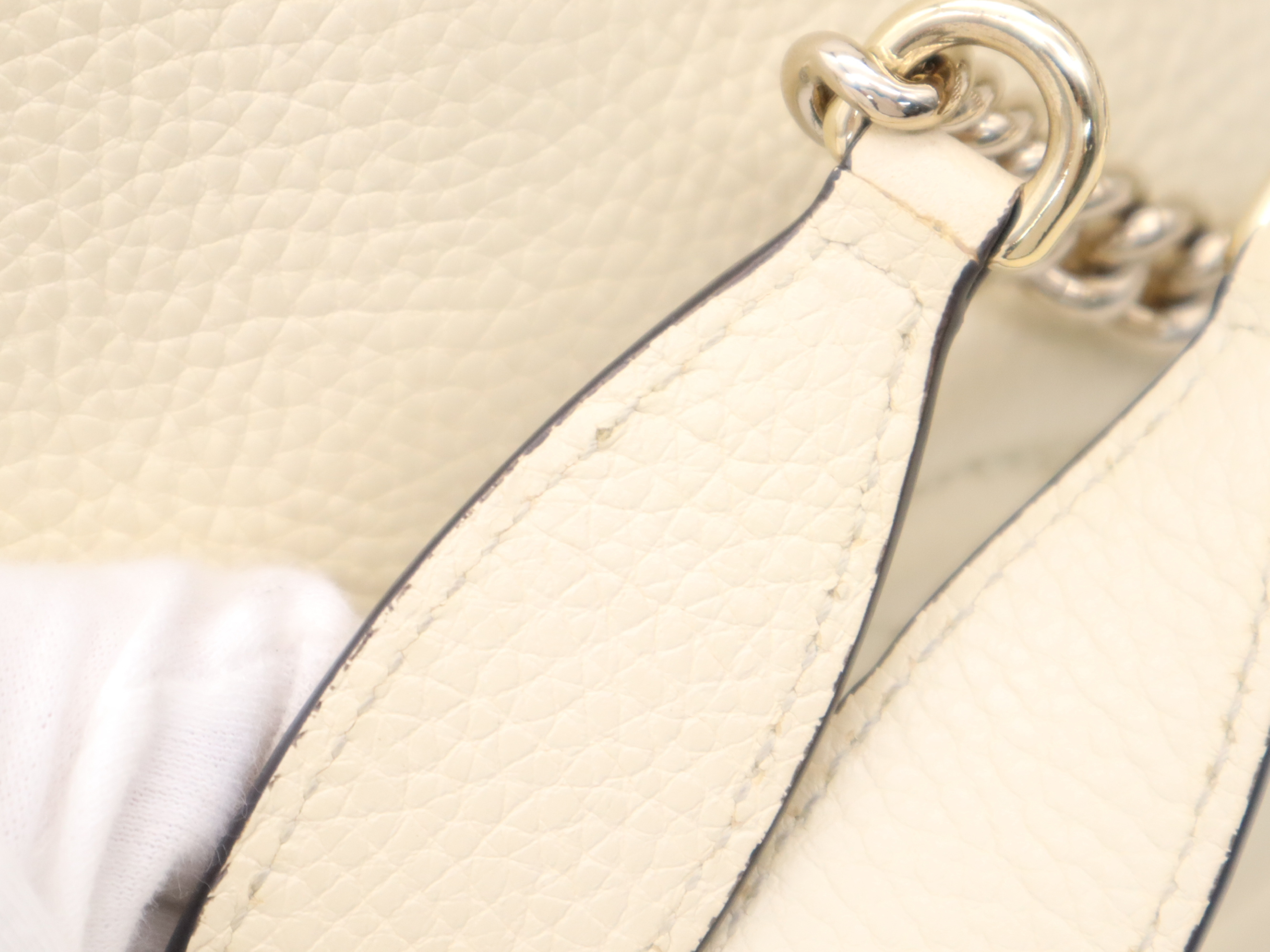 536196 Leather Soho Tote Bag, Ivory, Gold Hardware, with Dust Bag and Fringe — view 9