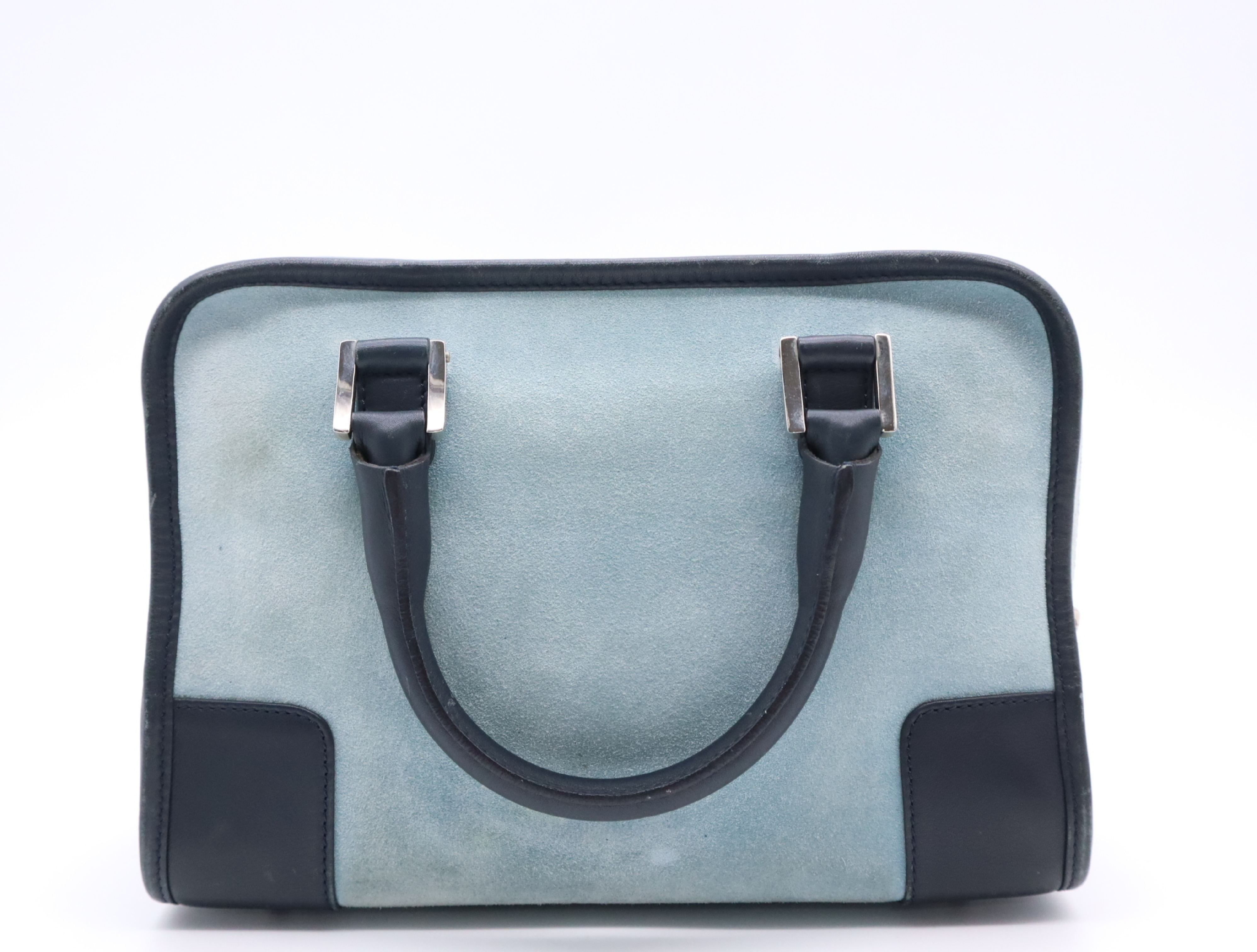 Suede x Leather Amazona Handbag, Blue, Silver Hardware — view 2