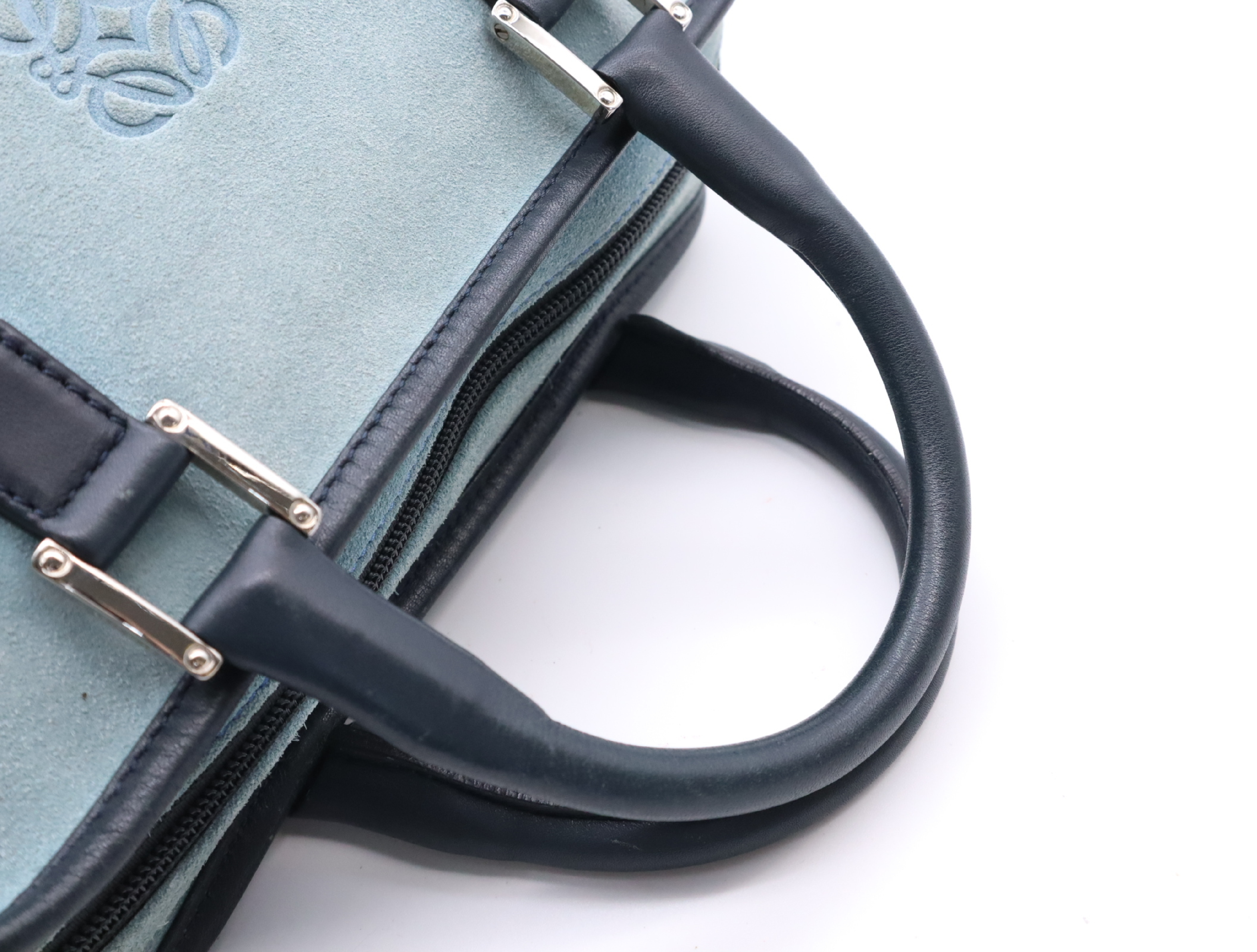 Suede x Leather Amazona Handbag, Blue, Silver Hardware — view 12