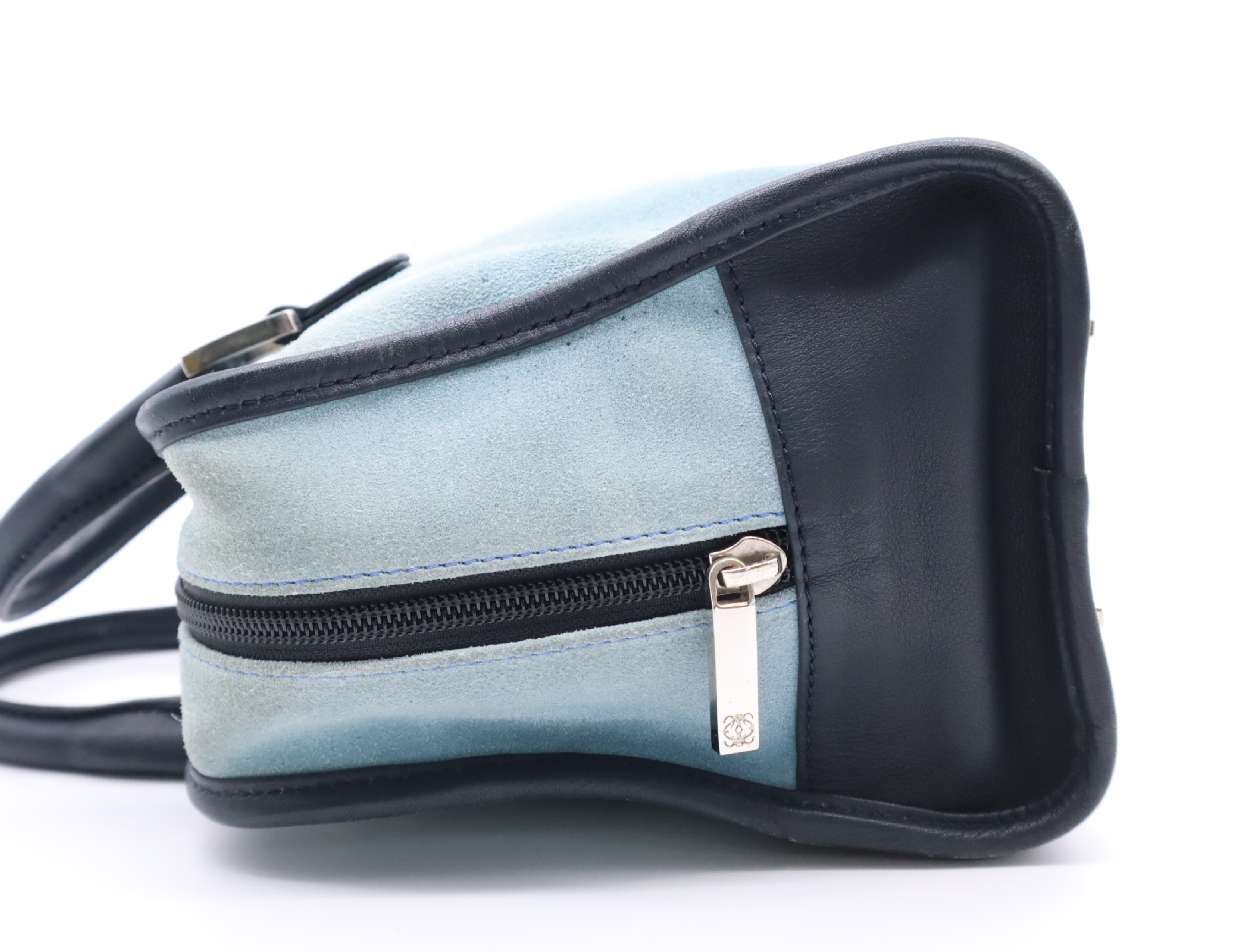 Suede x Leather Amazona Handbag, Blue, Silver Hardware — view 3