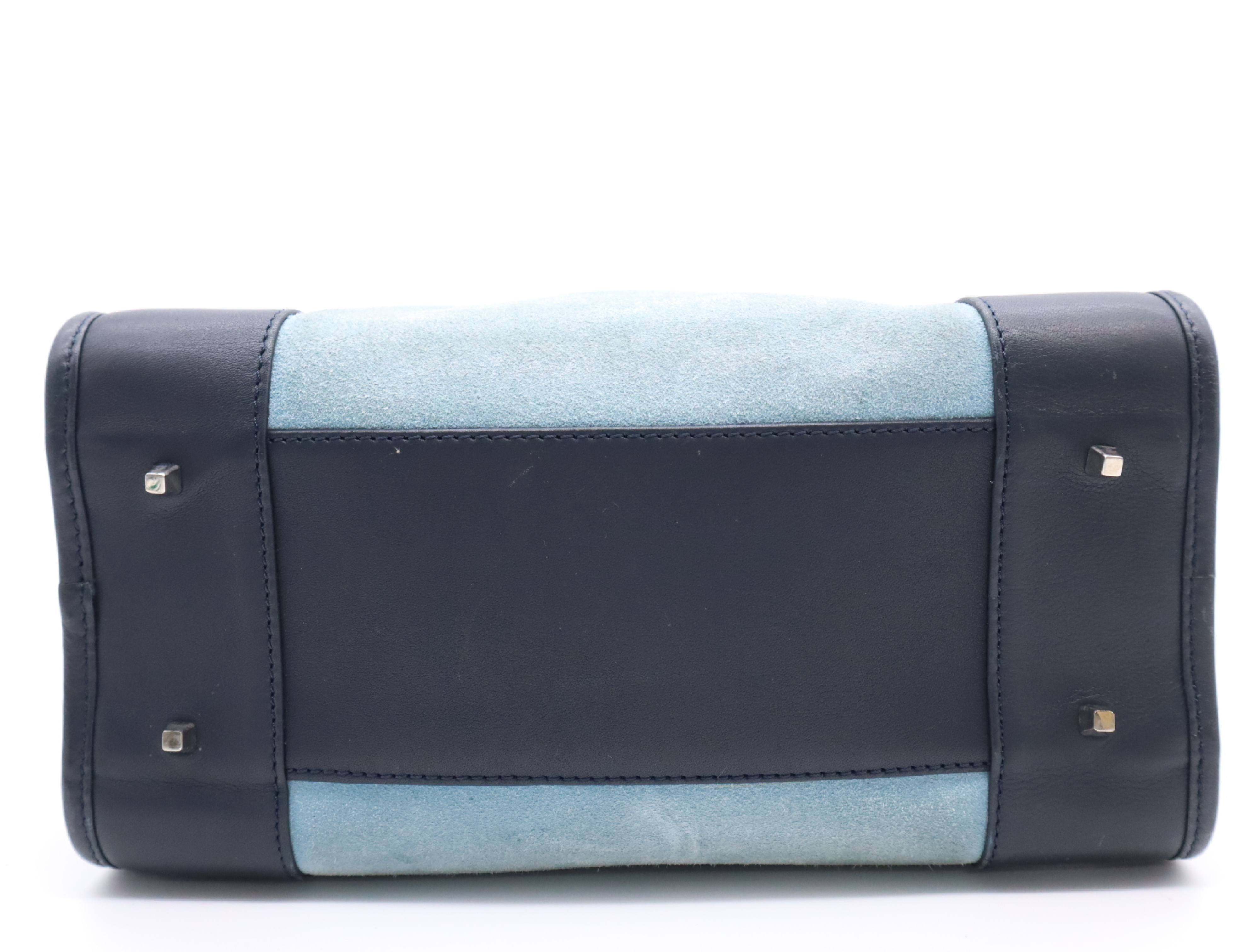 Suede x Leather Amazona Handbag, Blue, Silver Hardware — view 4