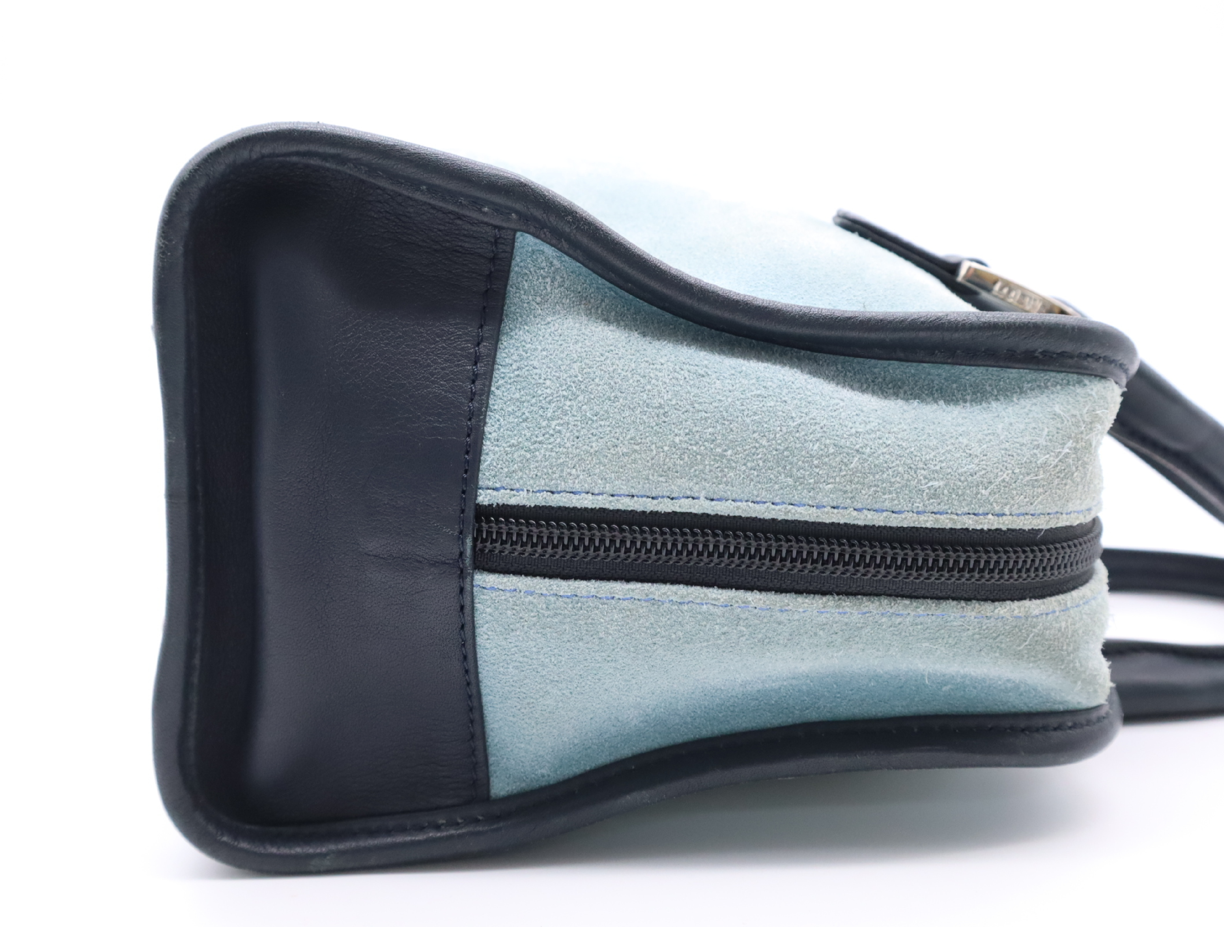 Suede x Leather Amazona Handbag, Blue, Silver Hardware — view 5