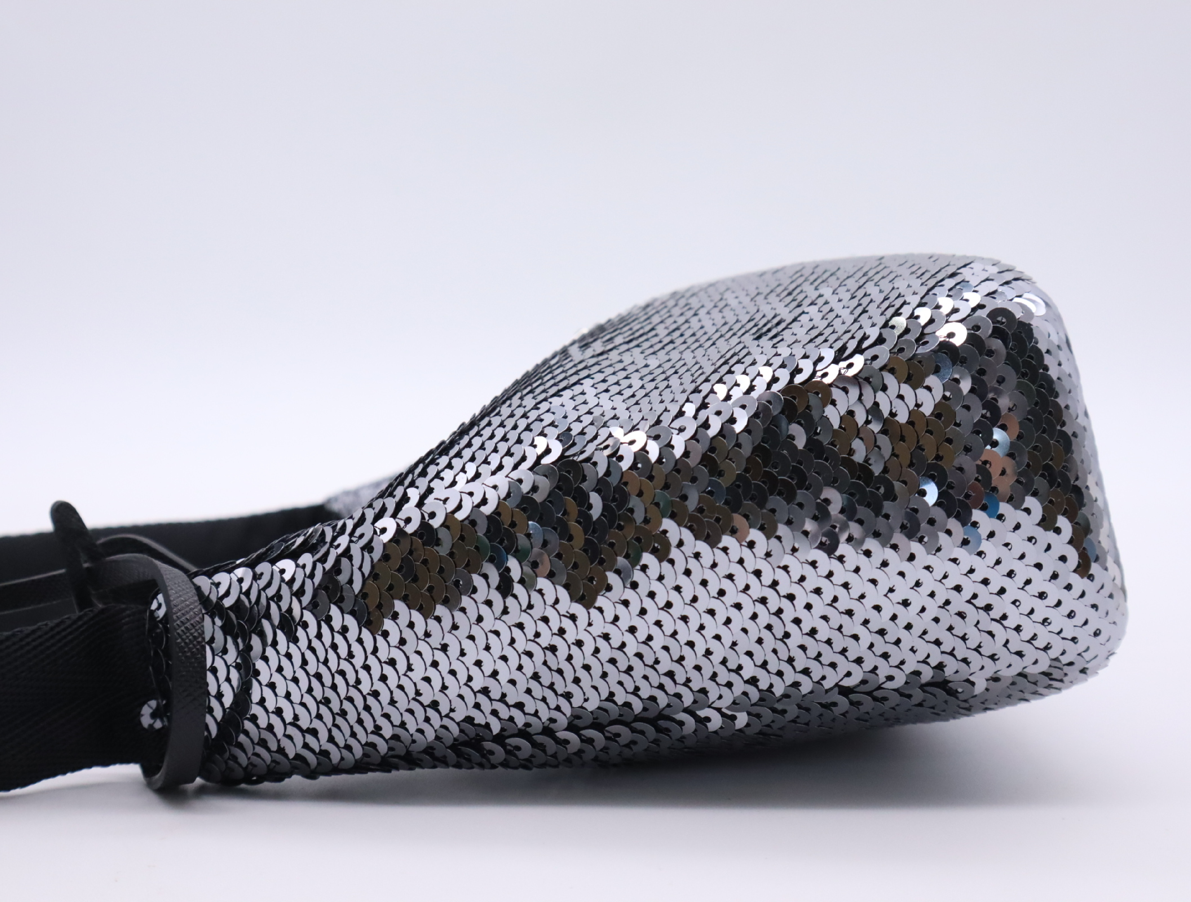 WS22477 Nylon Re-Edition Sequin Hobo Nylon Handbag Black Silver Hardware Includes Dust Bag and Clochette — view 3