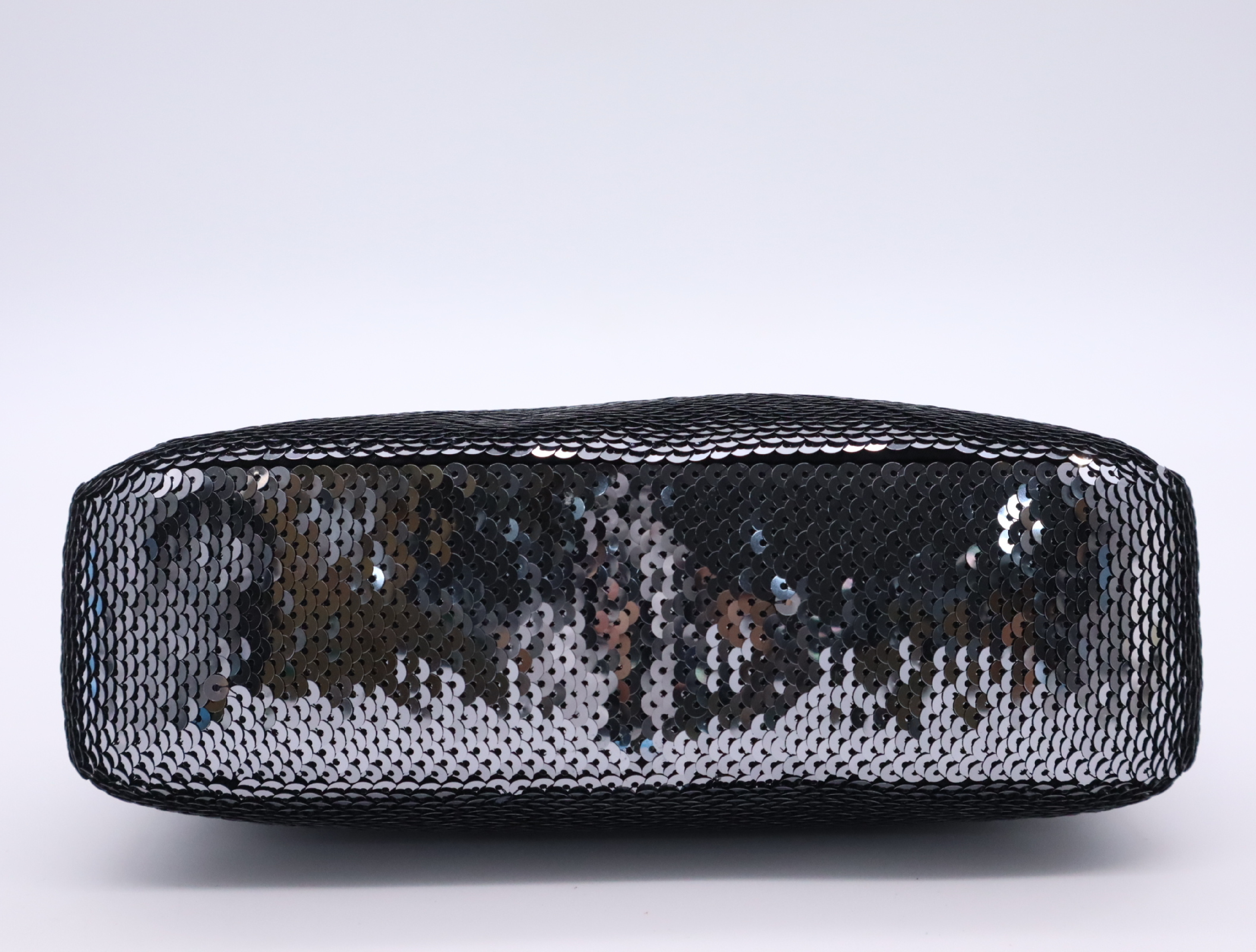 WS22477 Nylon Re-Edition Sequin Hobo Nylon Handbag Black Silver Hardware Includes Dust Bag and Clochette — view 4