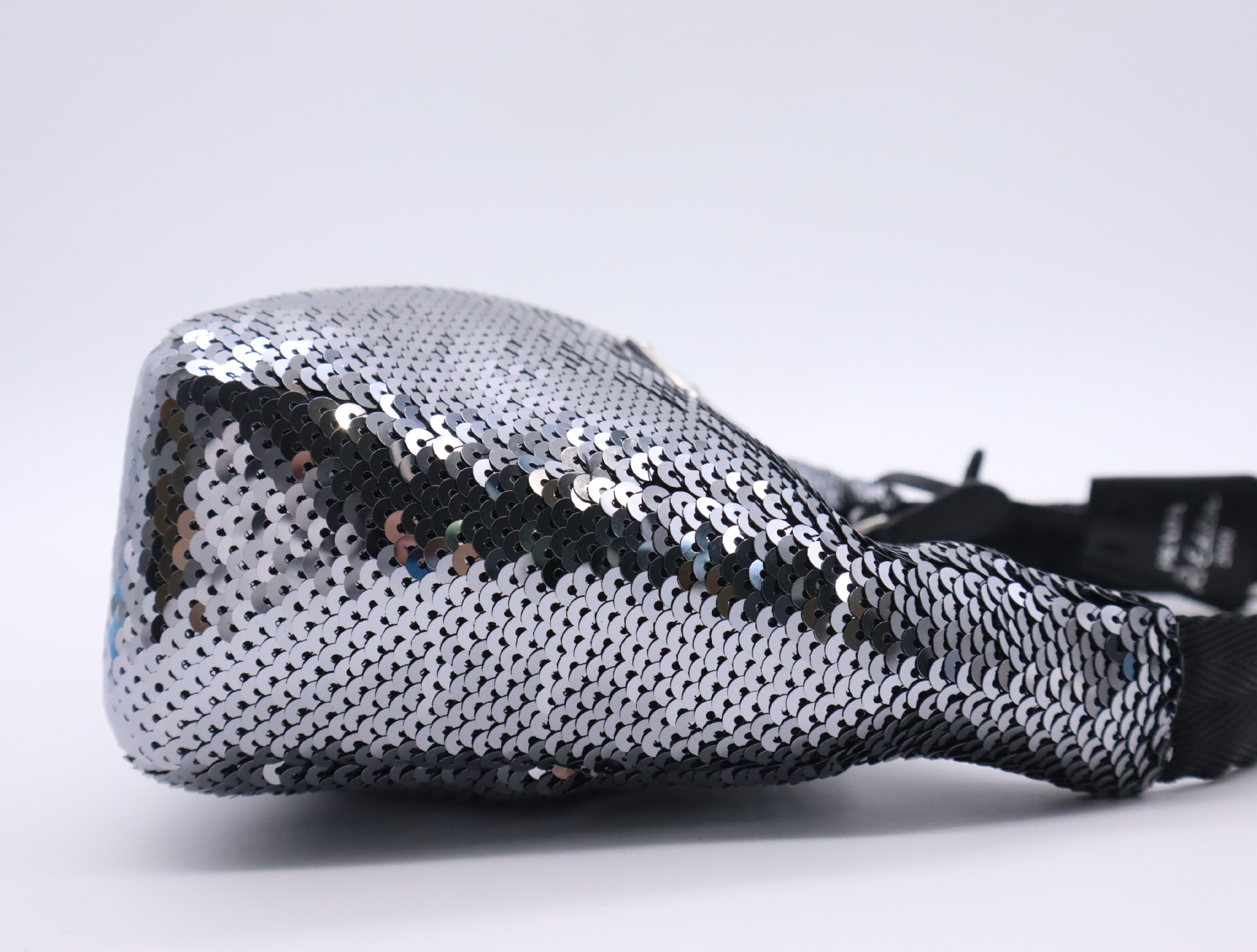 WS22477 Nylon Re-Edition Sequin Hobo Nylon Handbag Black Silver Hardware Includes Dust Bag and Clochette — view 5