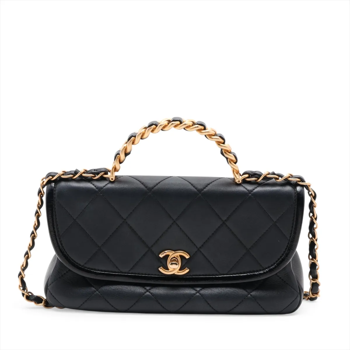 Matelassé Leather 2-Way Handbag, Black with Gold Hardware, 30700604 (Serial Number in the 30s)