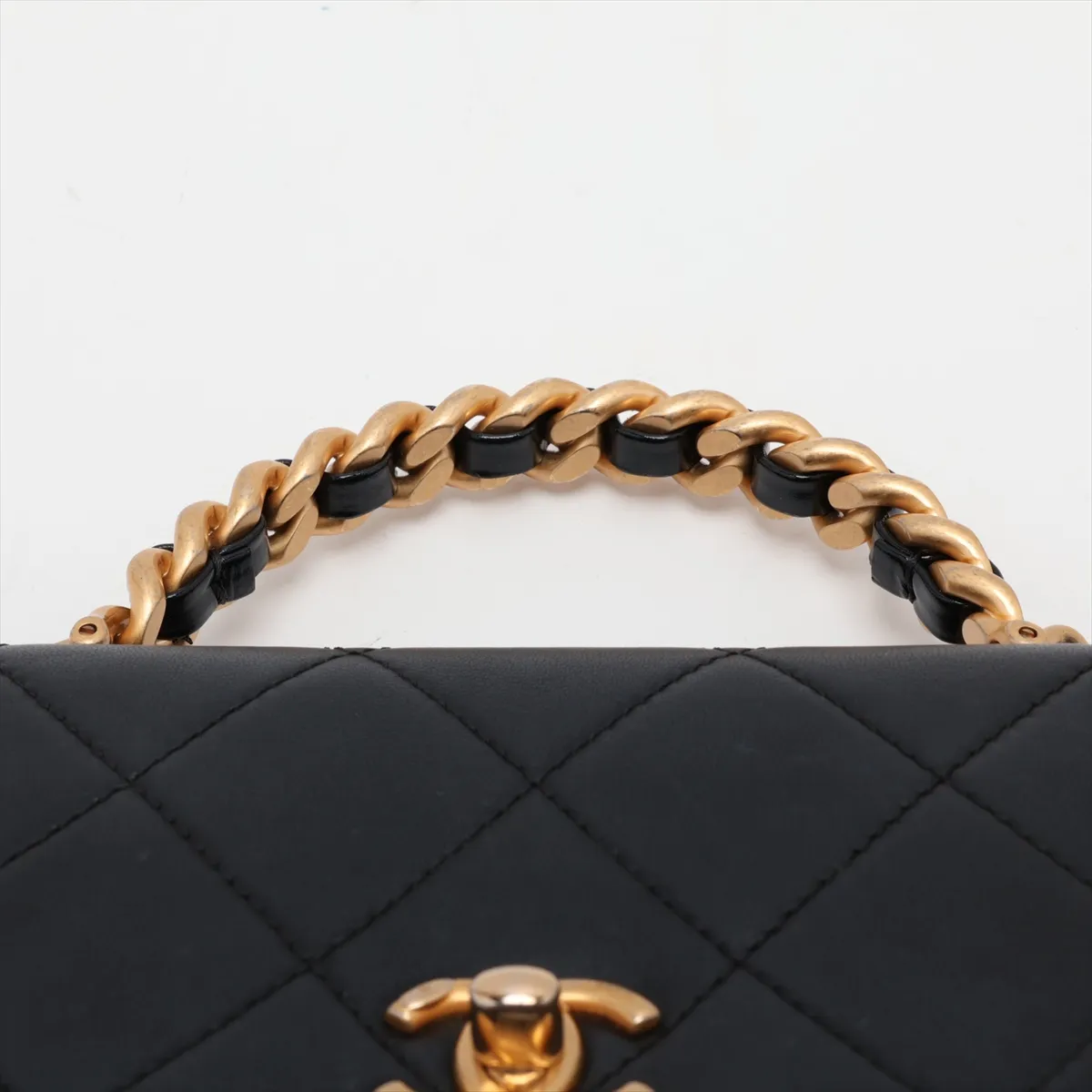 Matelassé Leather 2-Way Handbag, Black with Gold Hardware, 30700604 (Serial Number in the 30s) — view 6