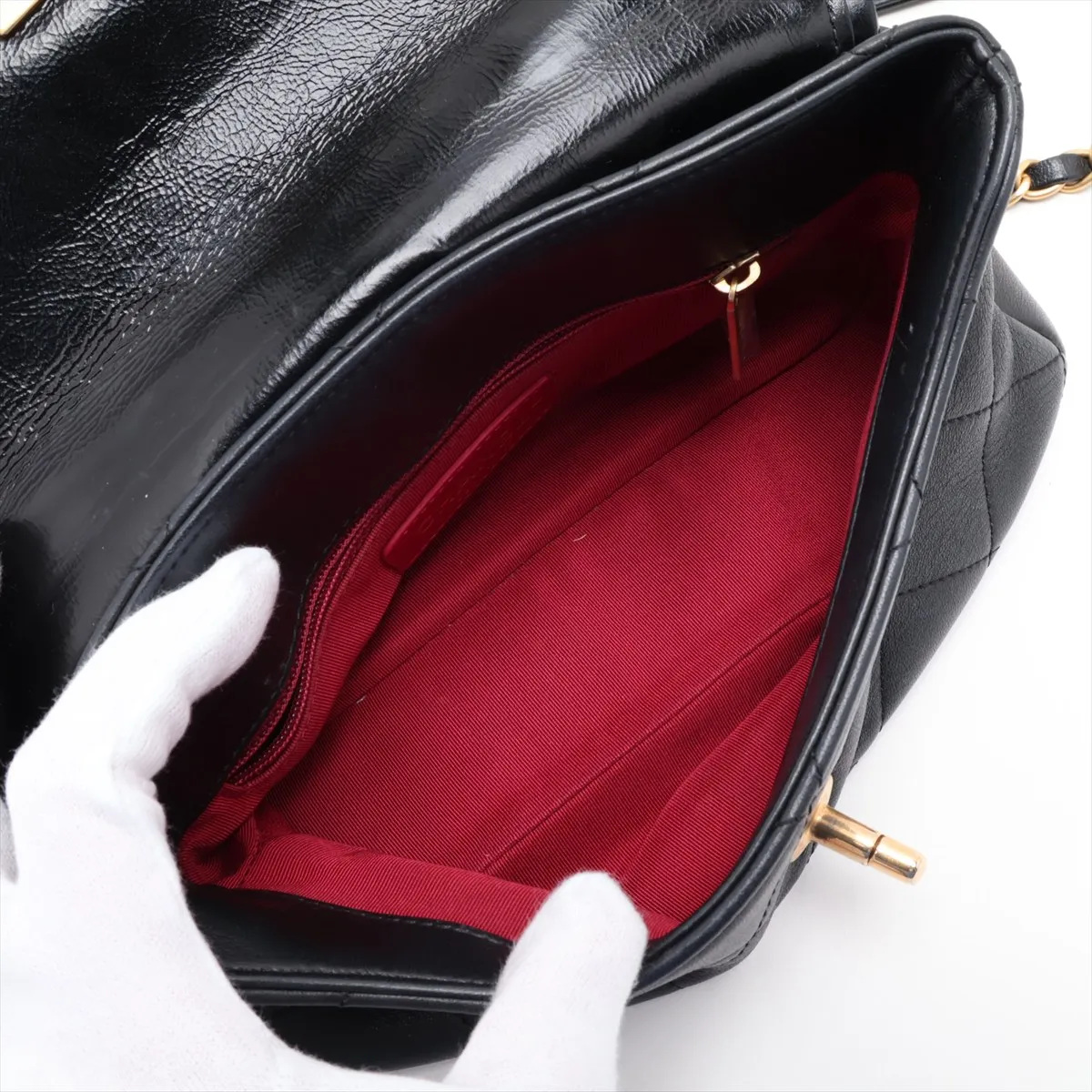 Matelassé Leather 2-Way Handbag, Black with Gold Hardware, 30700604 (Serial Number in the 30s) — view 8