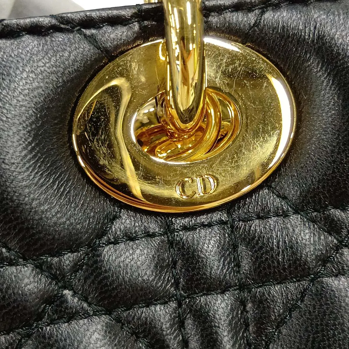 Lady Dior Cannage Leather 2-Way Handbag, Black — view 12