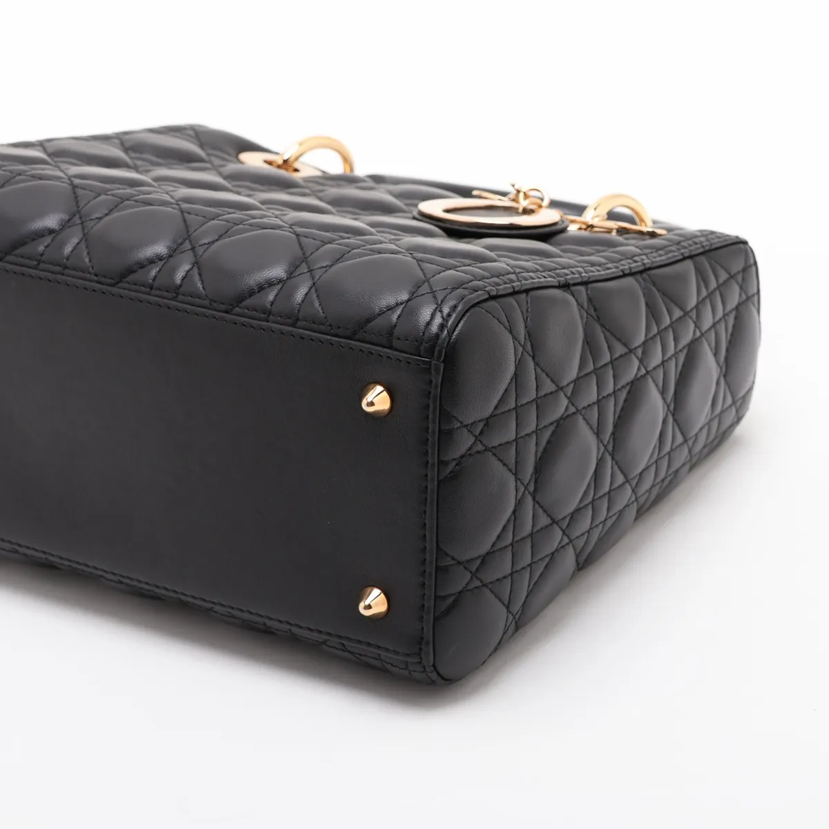 Lady Dior Cannage Leather 2-Way Handbag, Black — view 3