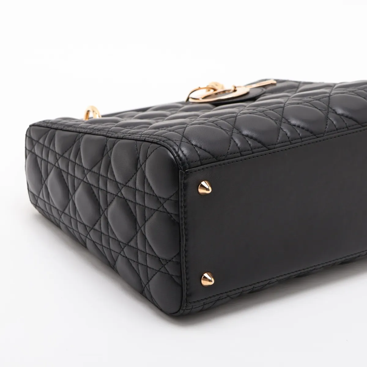 Lady Dior Cannage Leather 2-Way Handbag, Black — view 4