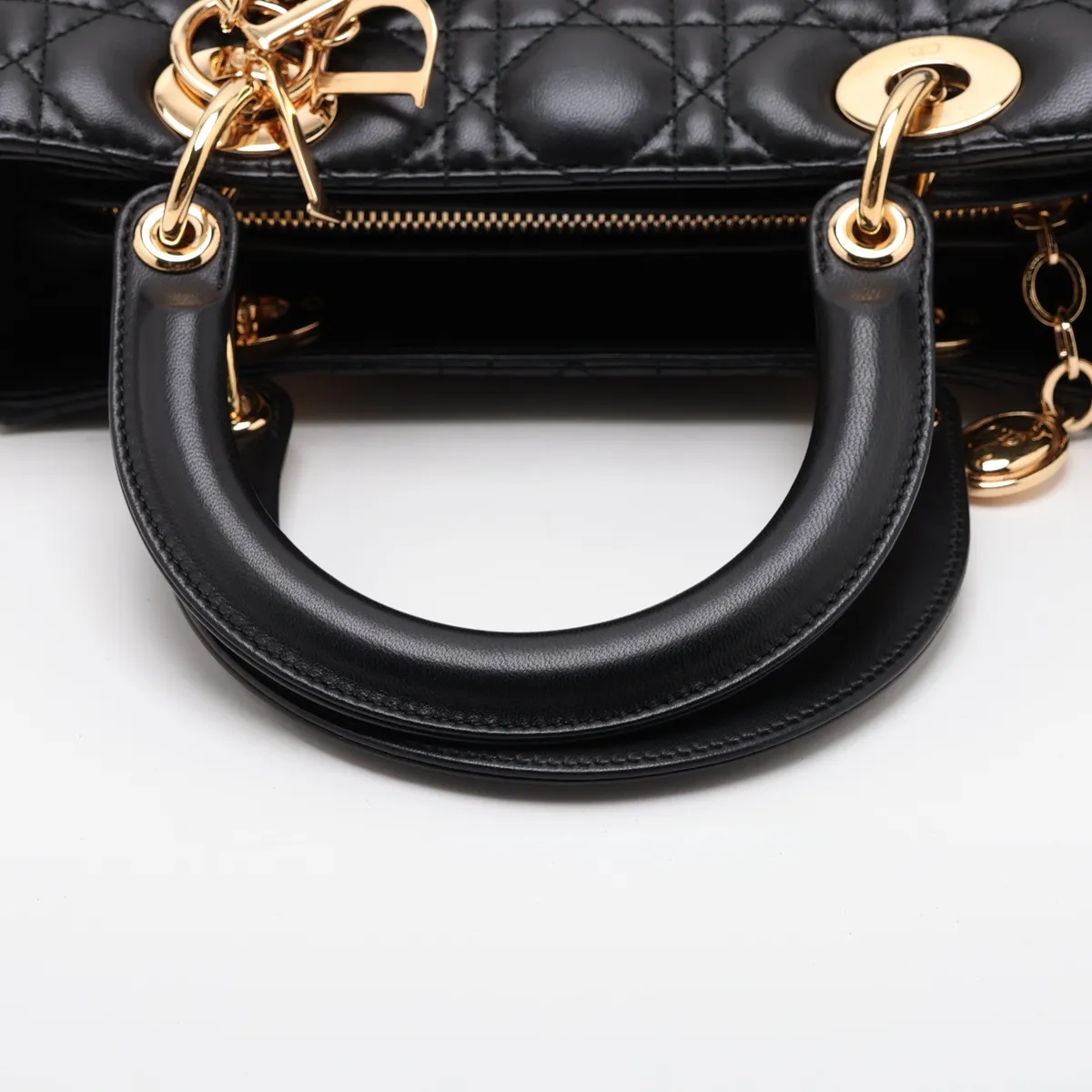 Lady Dior Cannage Leather 2-Way Handbag, Black — view 5