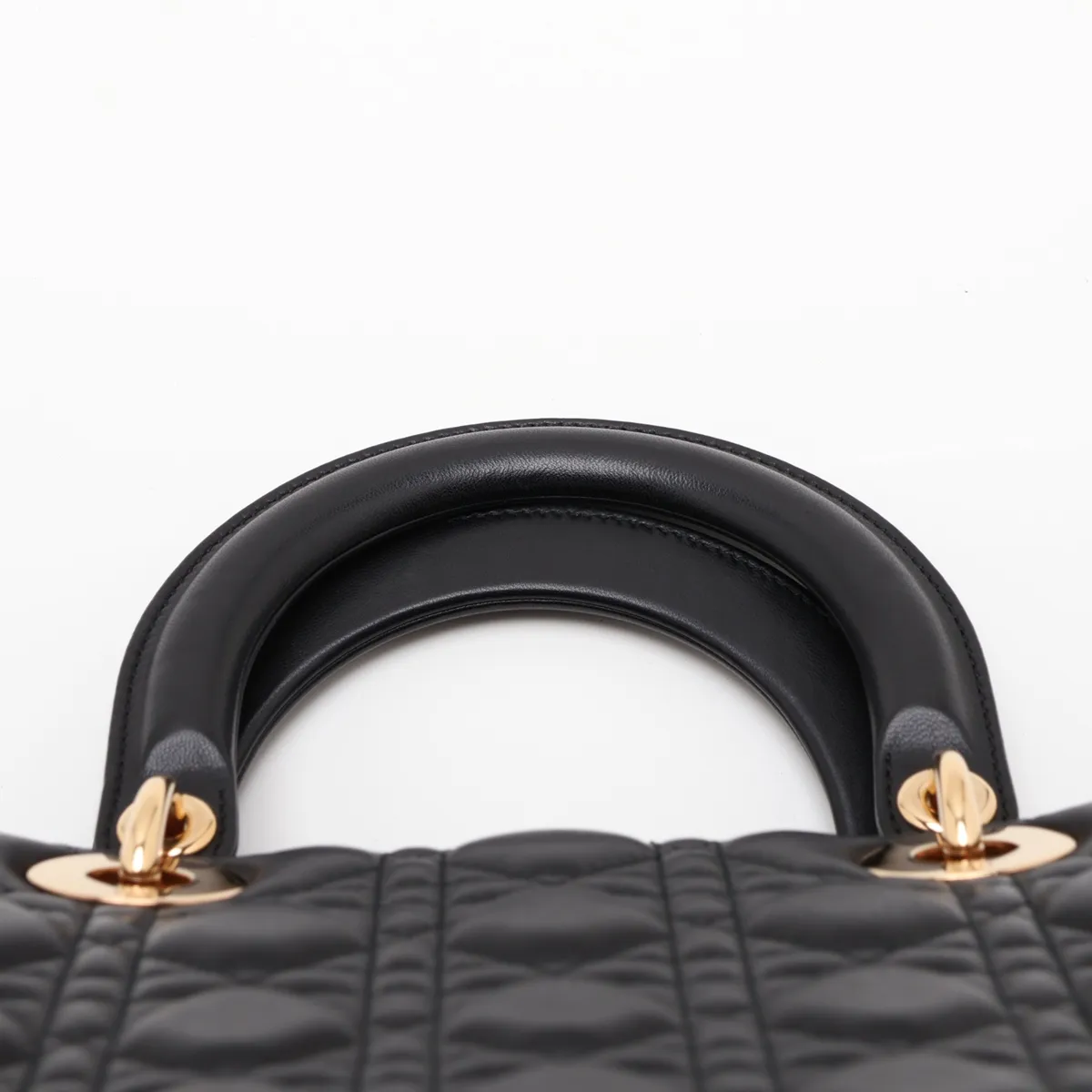 Lady Dior Cannage Leather 2-Way Handbag, Black — view 6