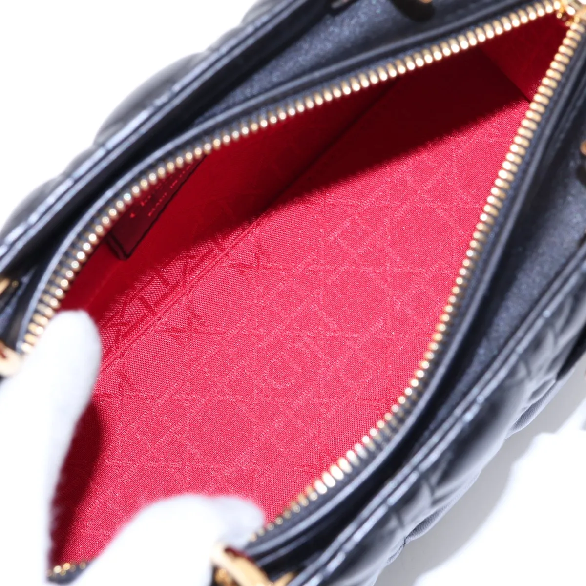 Lady Dior Cannage Leather 2-Way Handbag, Black — view 8