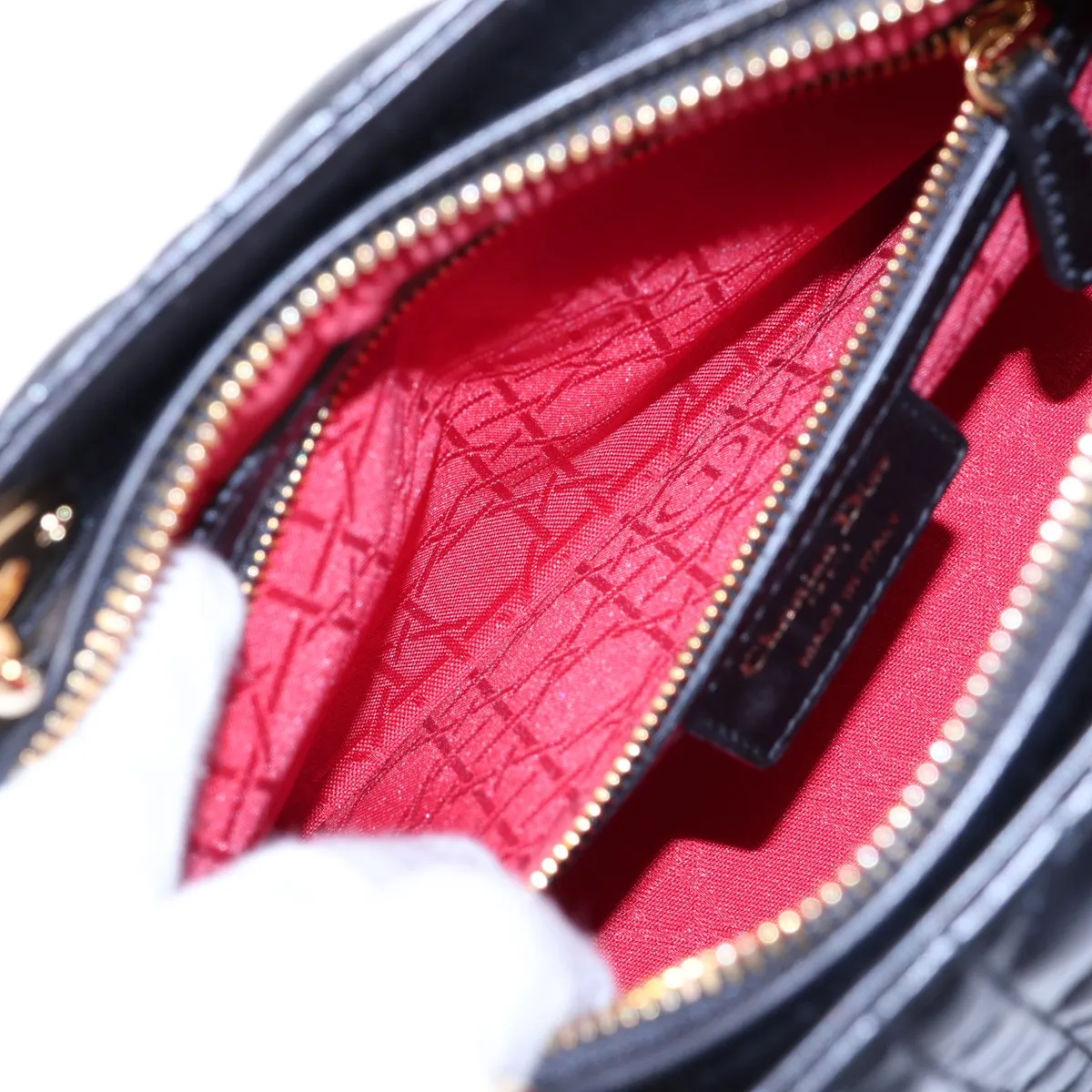 Lady Dior Cannage Leather 2-Way Handbag, Black — view 9
