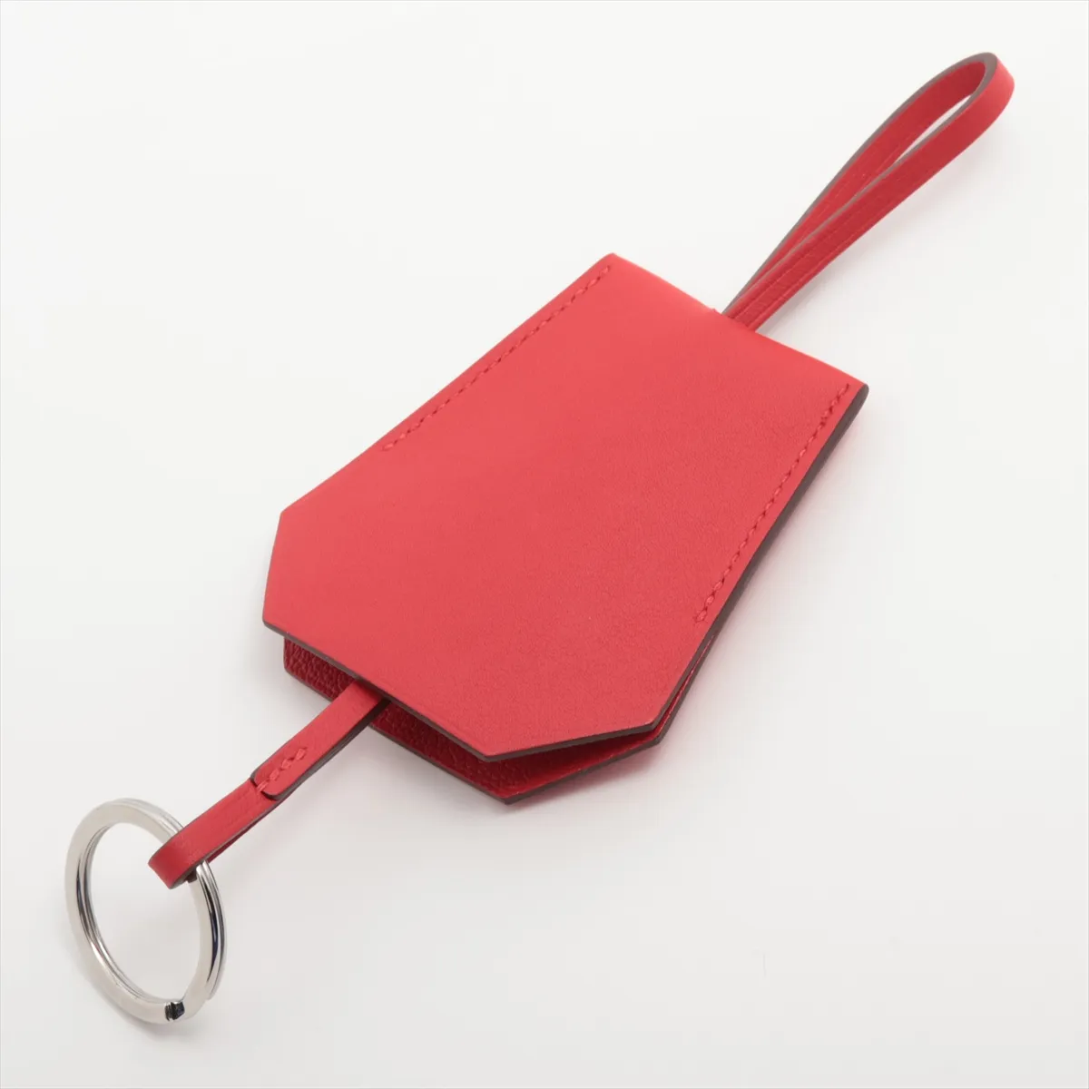 Clochette Charm, Leather, Rouge Tomato, Shows wear, — view 2