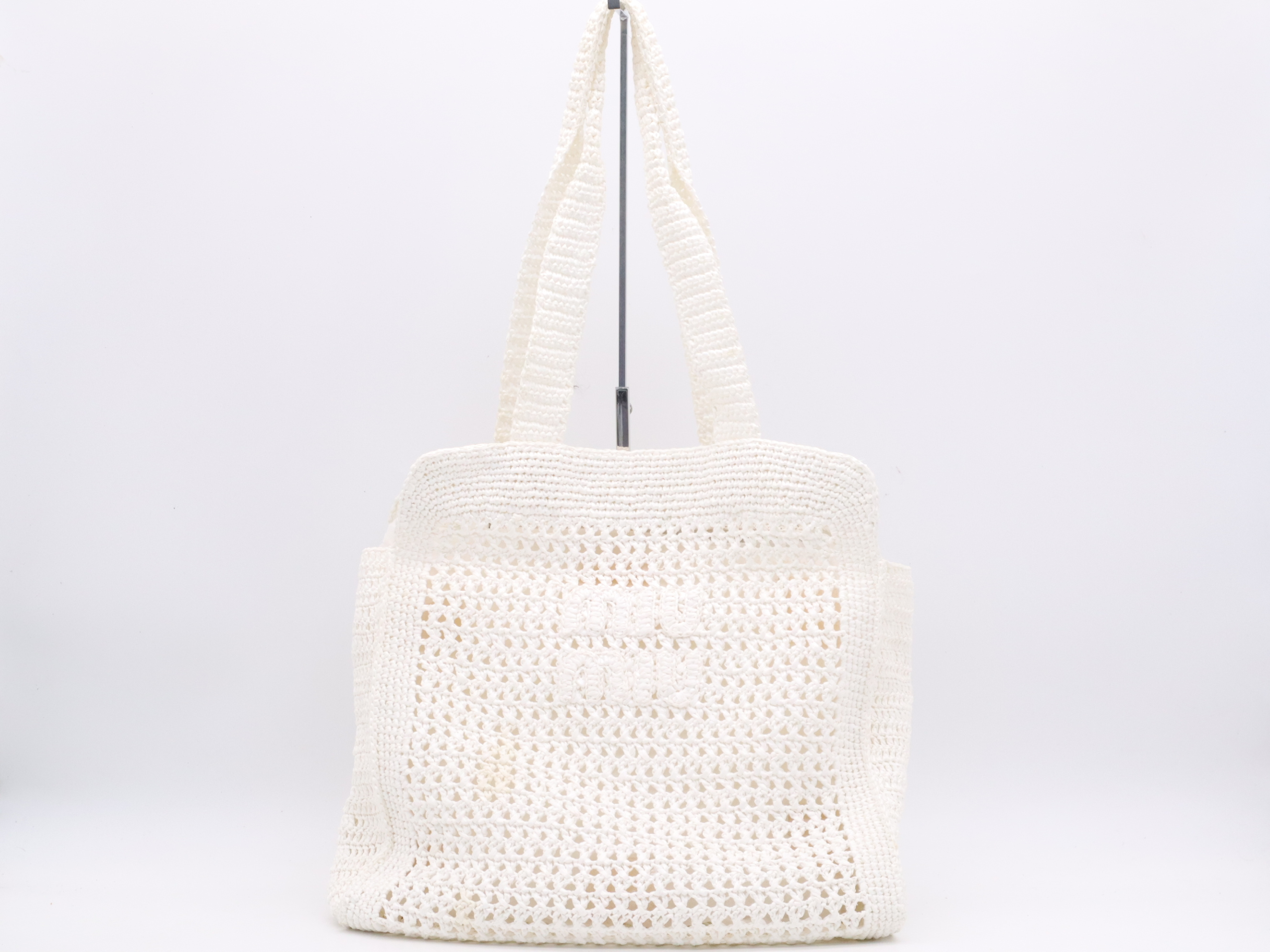 Raffia Crochet Tote Bag, White Tote Bag