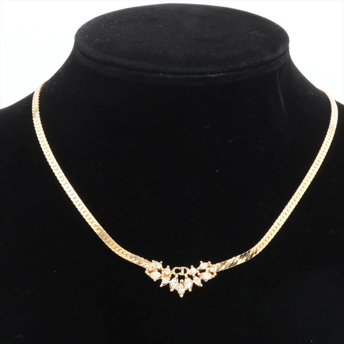 CD logo necklace, gold plated with rhinestones. Shows signs of wear, — view 5
