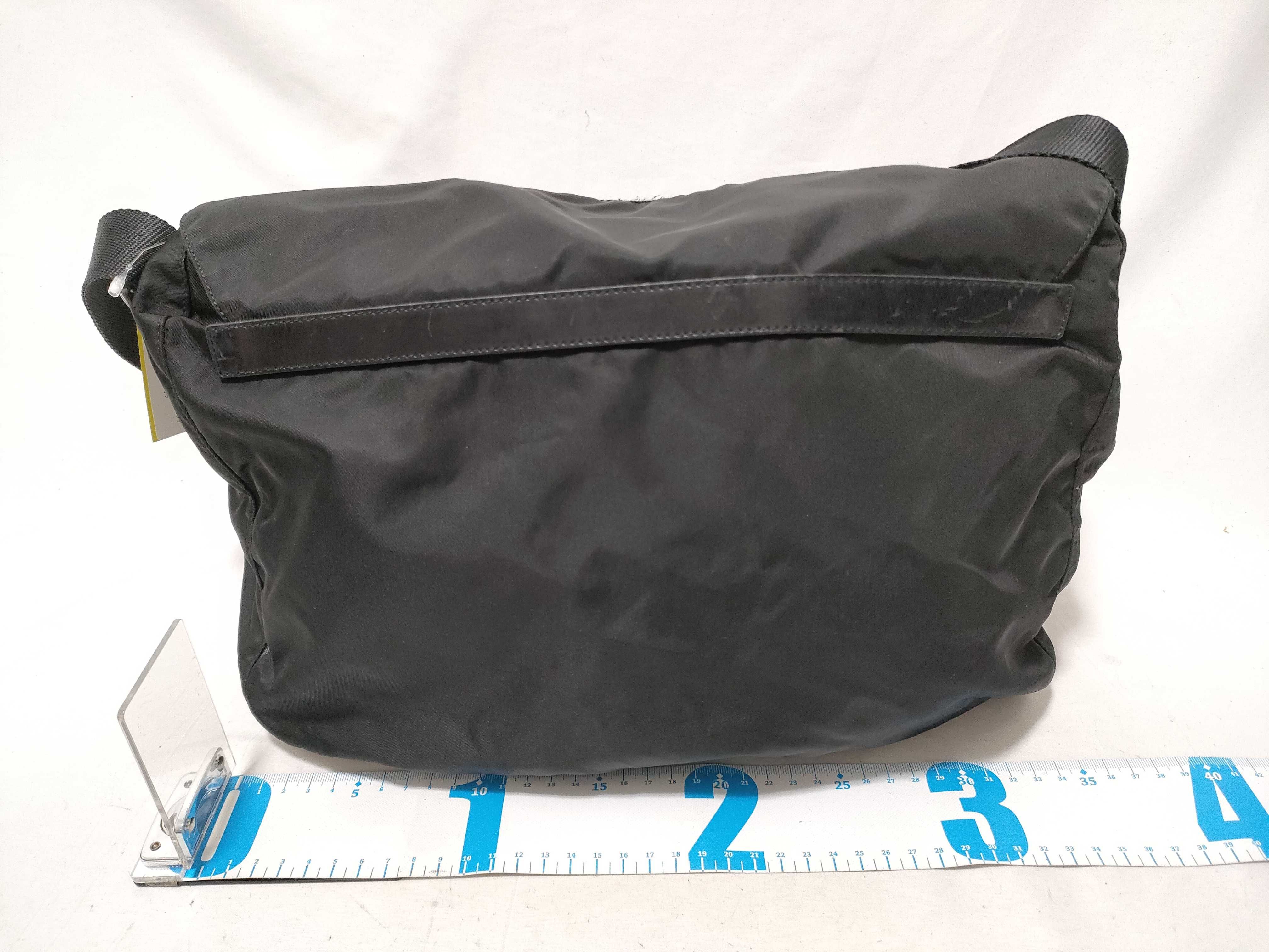 Nylon Messenger Bag with Triangle Logo, Black Shoulder Bag — view 2