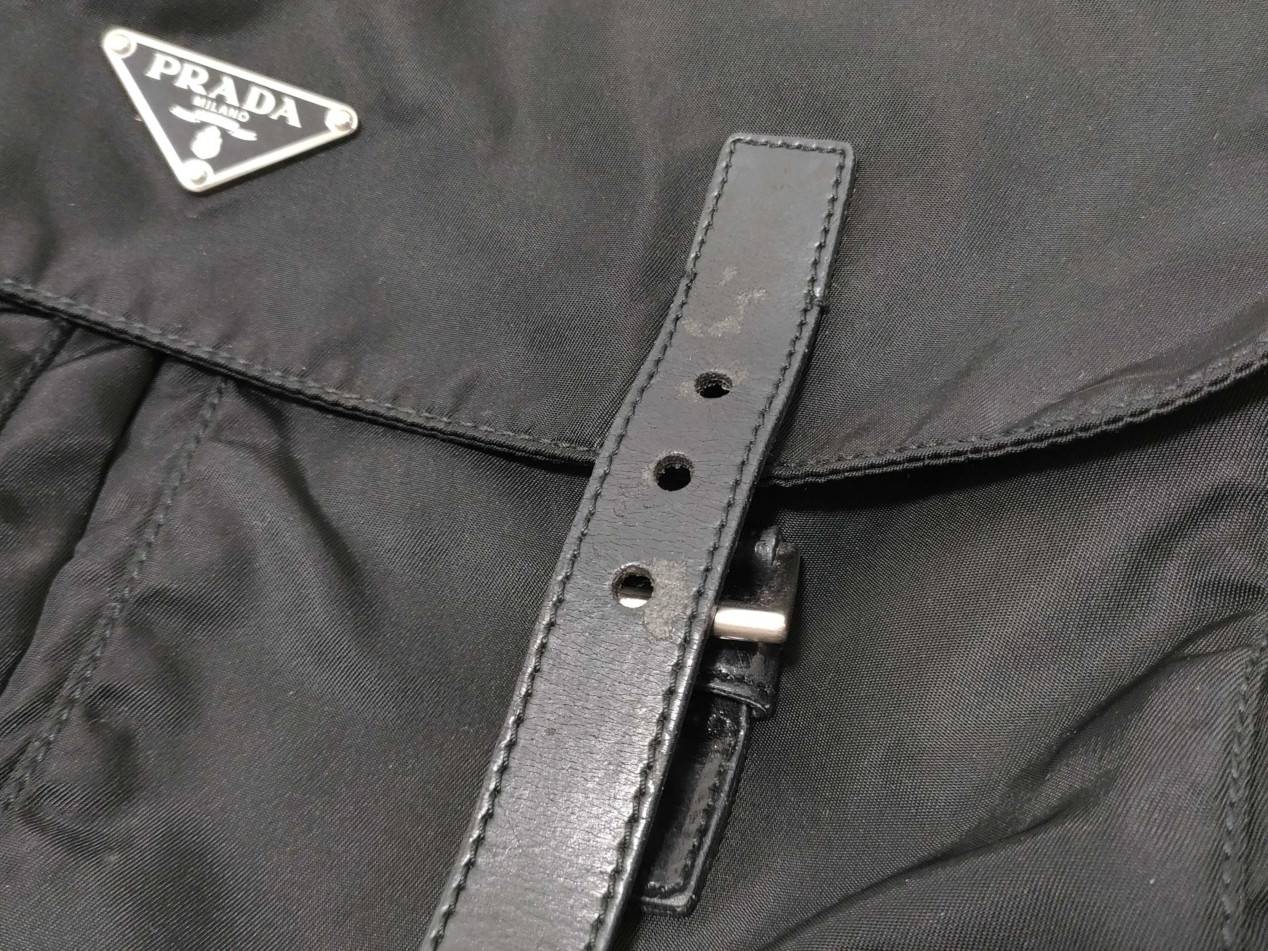 Nylon Messenger Bag with Triangle Logo, Black Shoulder Bag — view 14