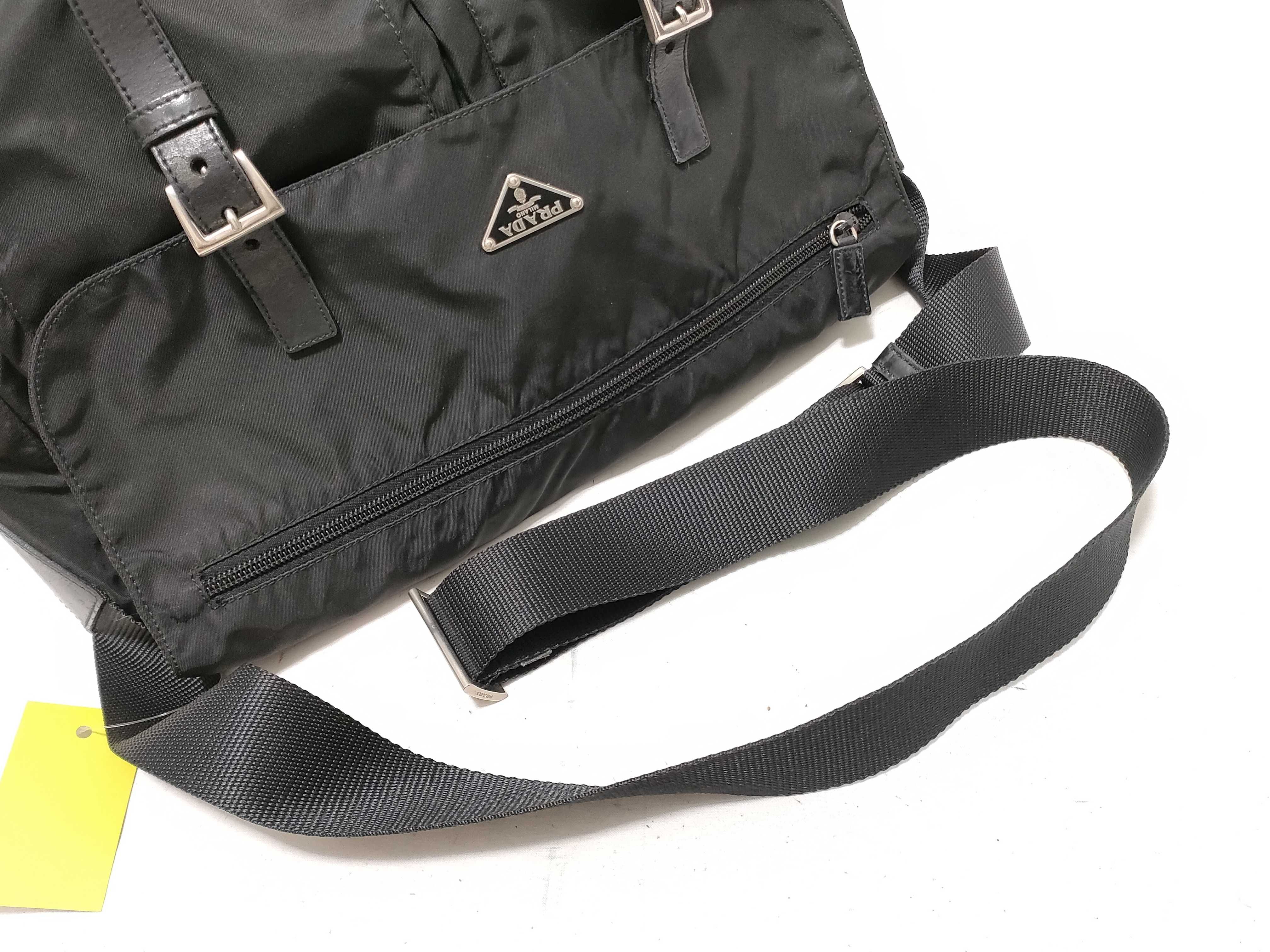 Nylon Messenger Bag with Triangle Logo, Black Shoulder Bag — view 3