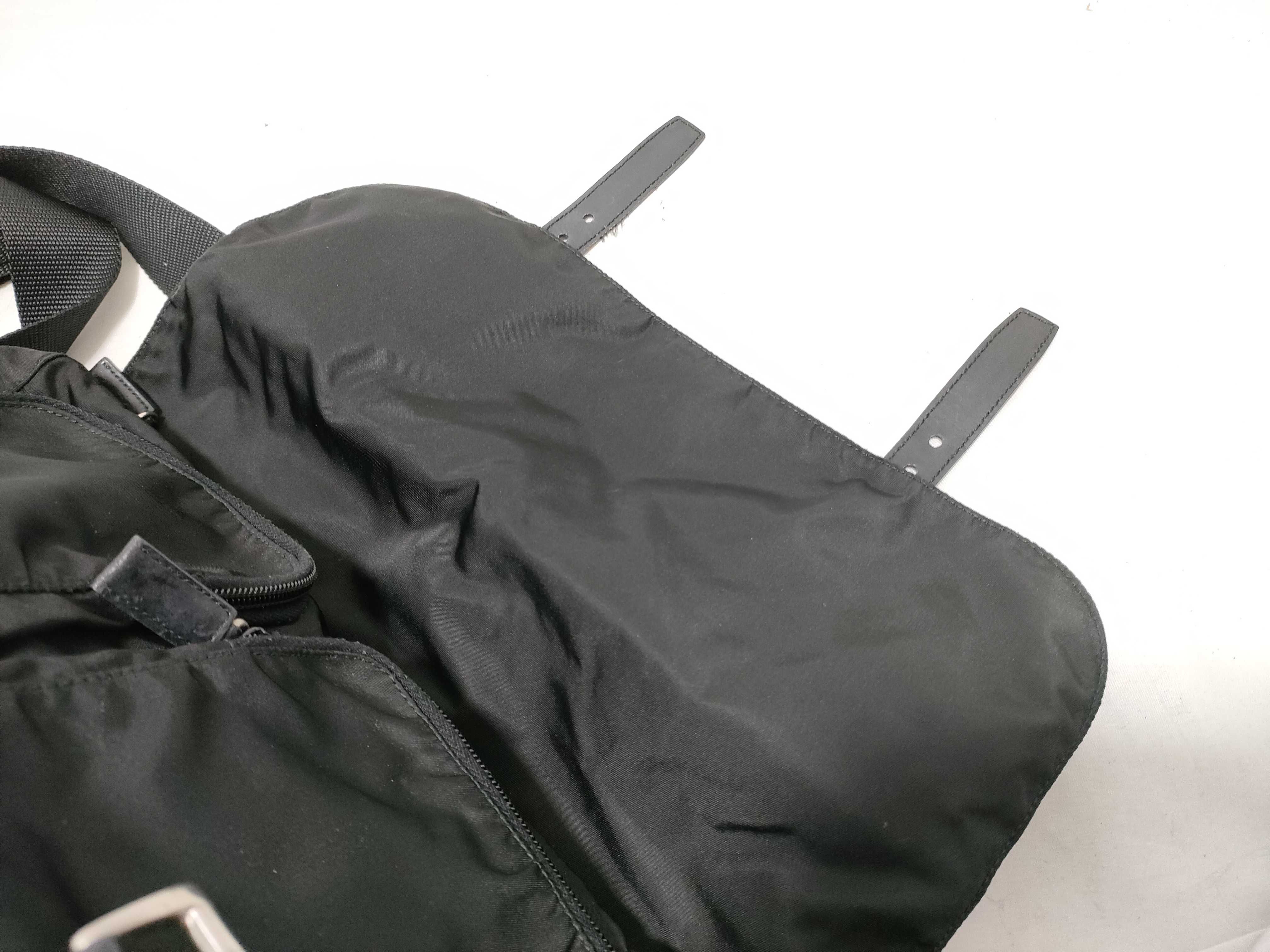 Nylon Messenger Bag with Triangle Logo, Black Shoulder Bag — view 9