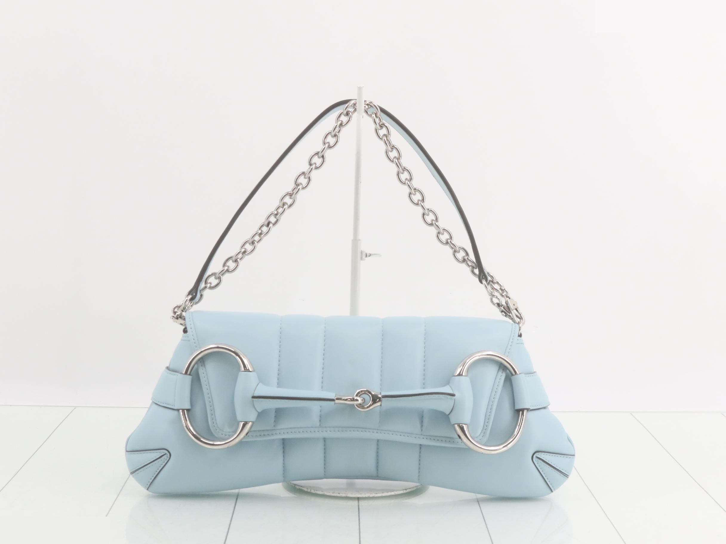 2-WAY Horsebit Leather Chain Bag, Blue, with Box