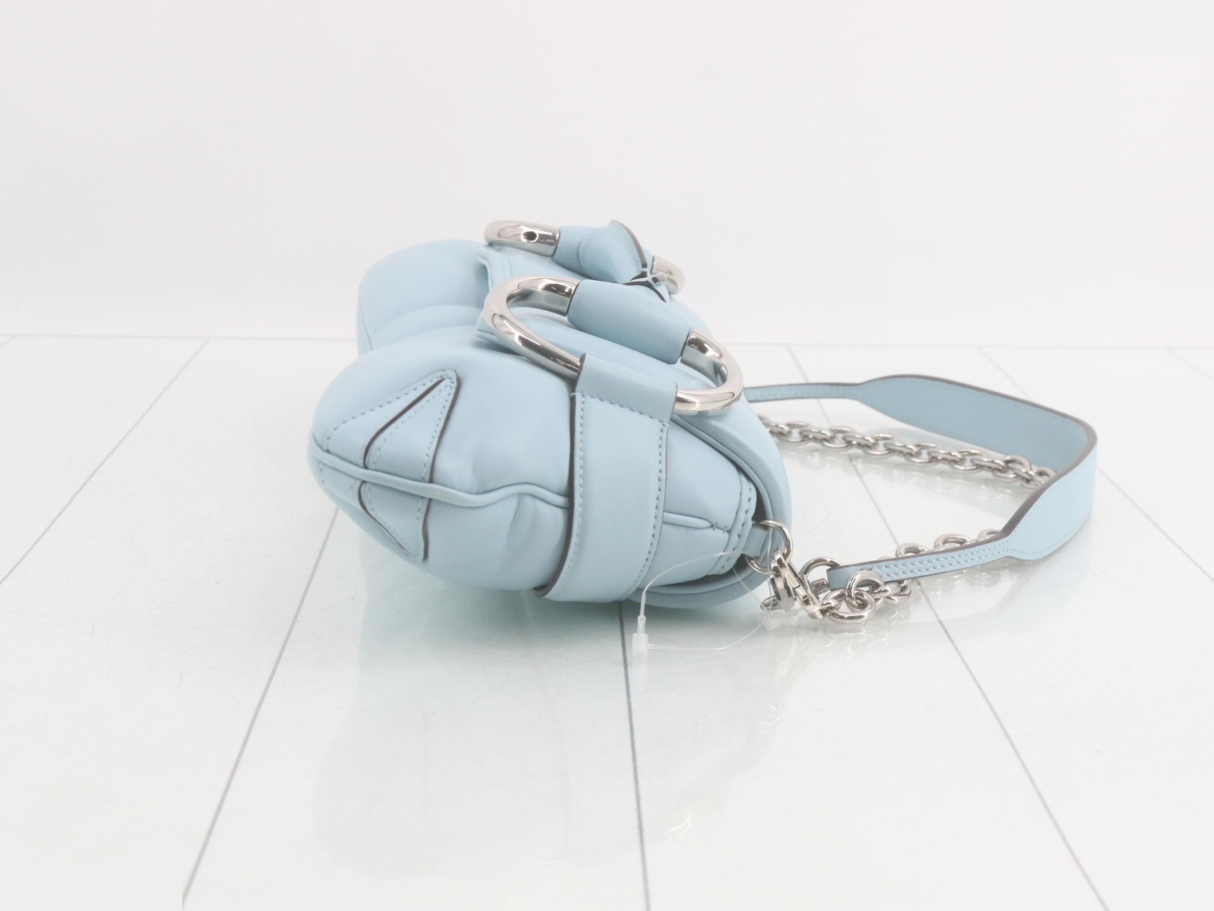 2-WAY Horsebit Leather Chain Bag, Blue, with Box — view 3