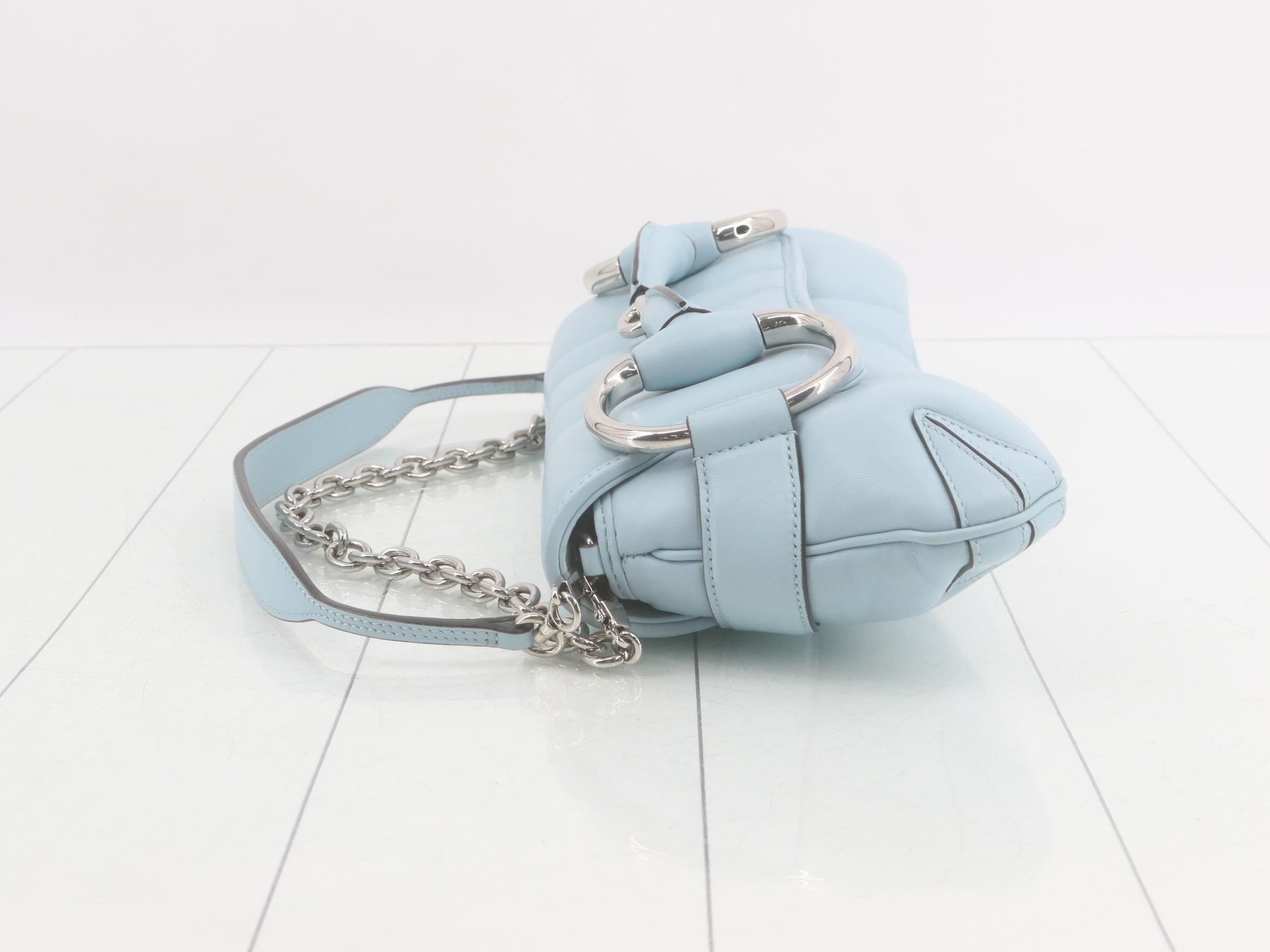 2-WAY Horsebit Leather Chain Bag, Blue, with Box — view 4
