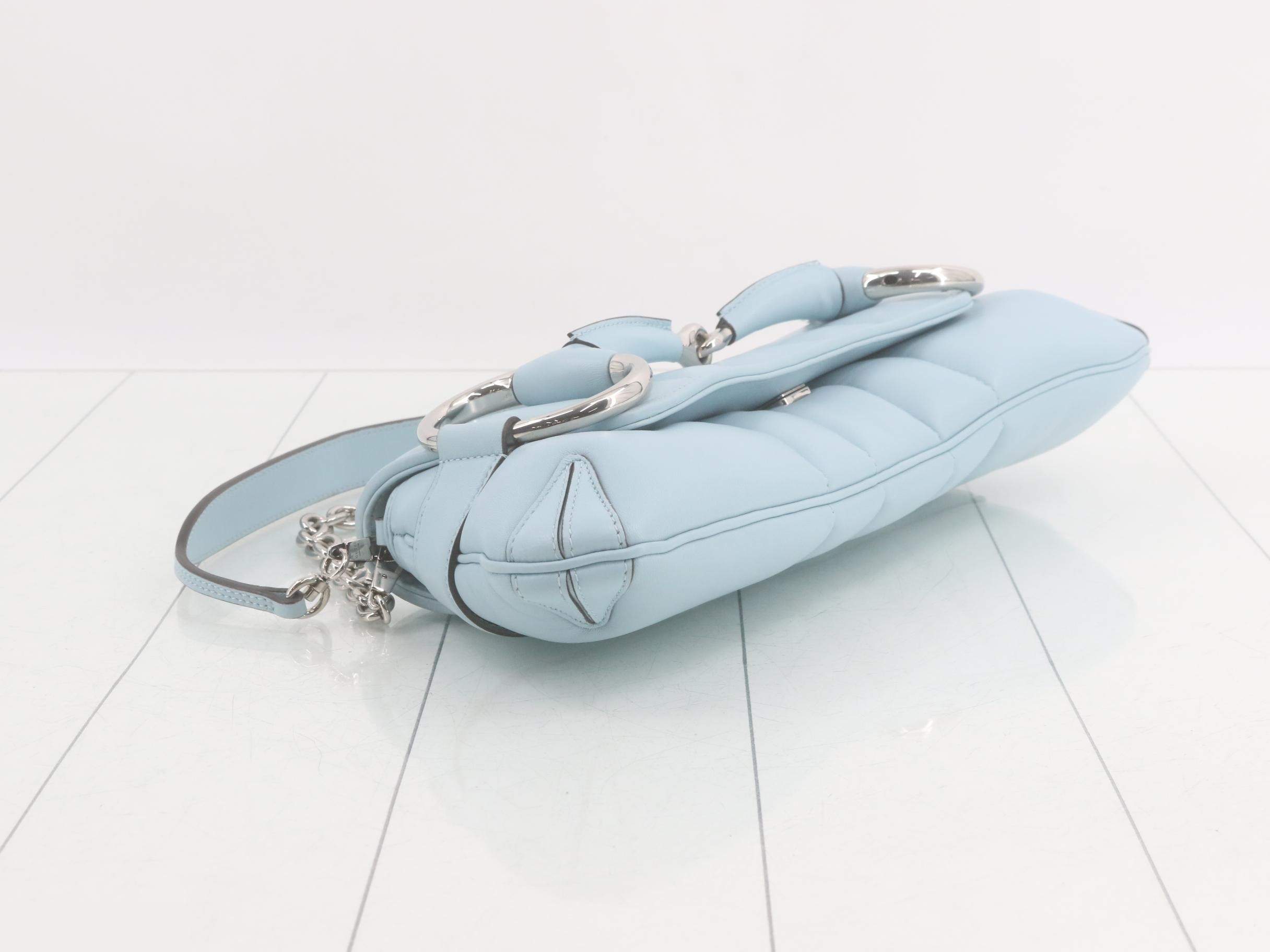 2-WAY Horsebit Leather Chain Bag, Blue, with Box — view 5