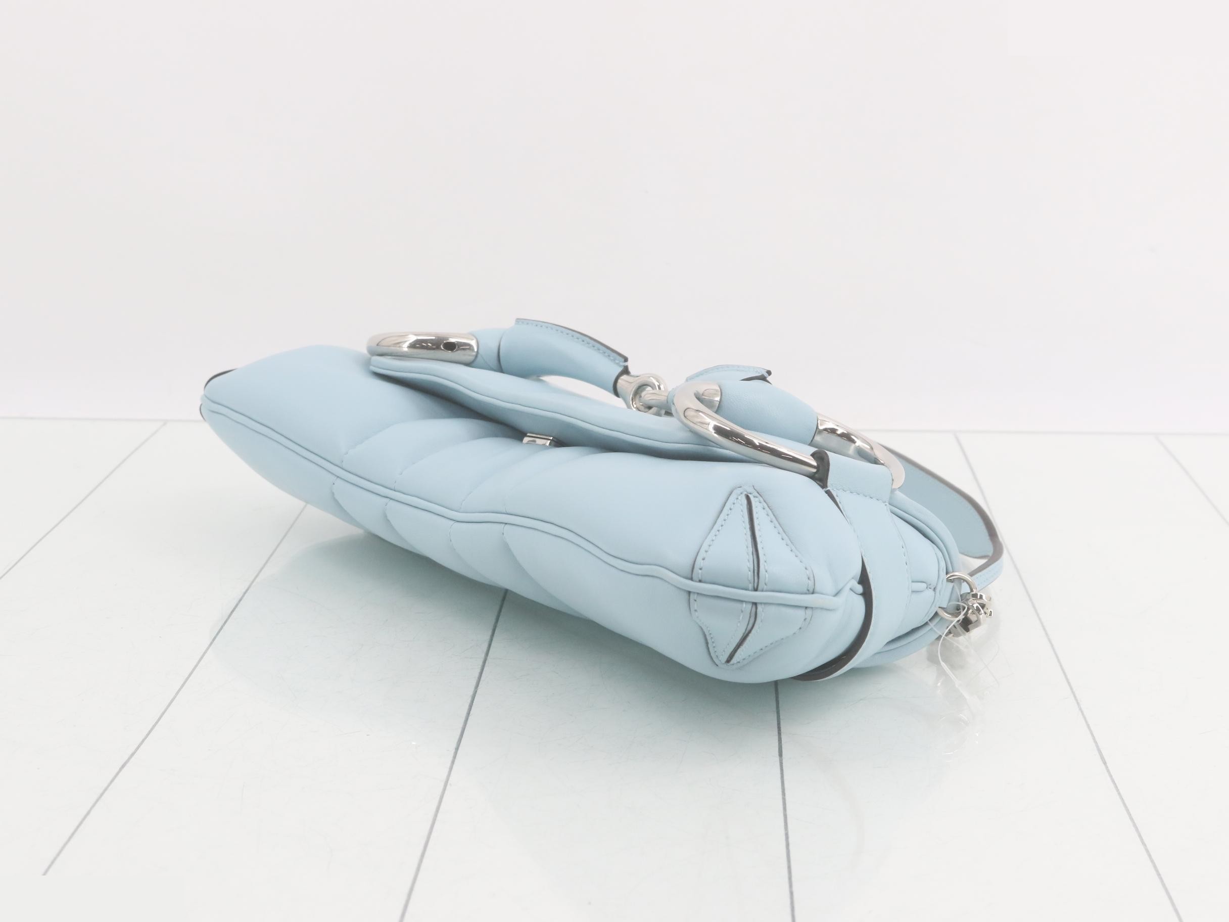 2-WAY Horsebit Leather Chain Bag, Blue, with Box — view 6