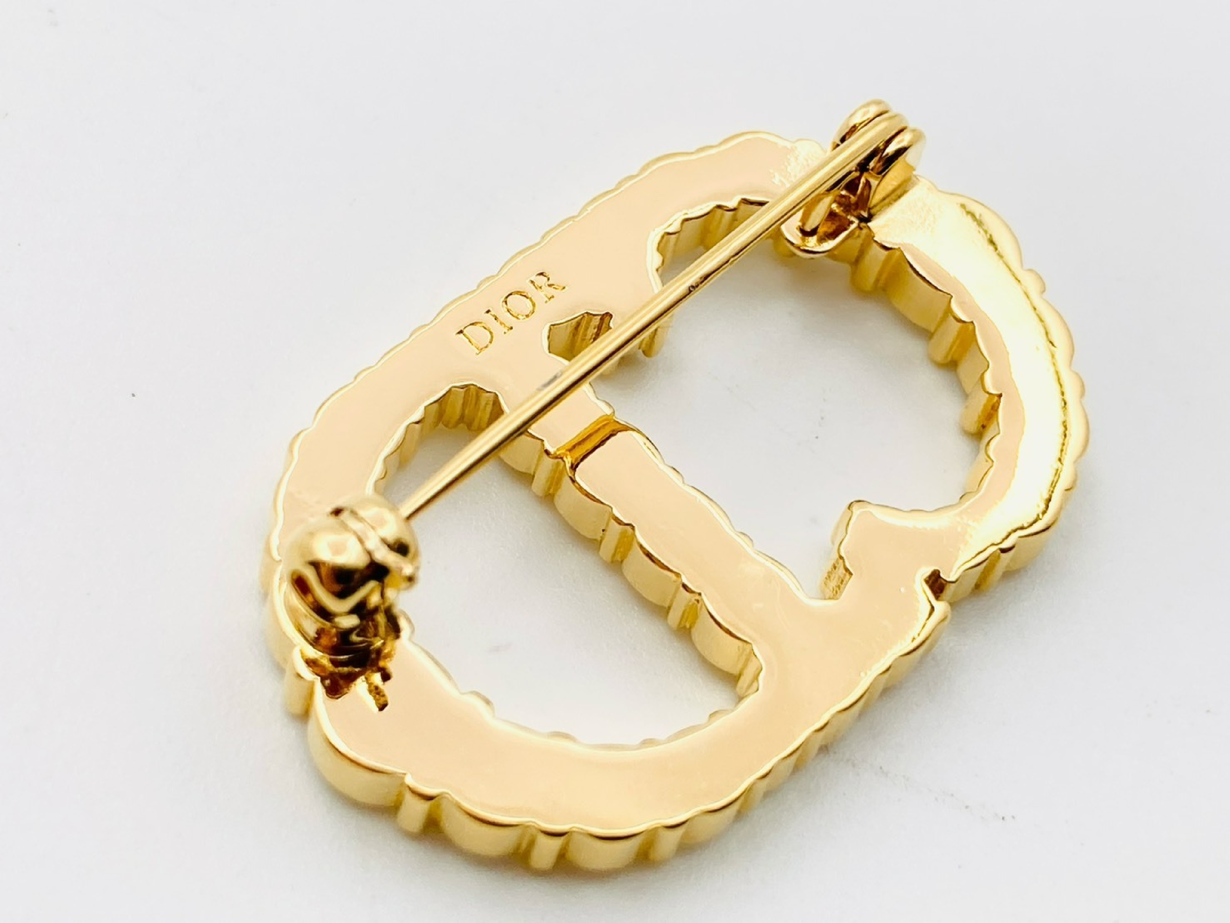 Clair D Lune CD Logo Rhinestone Brooch Gold Brooch — view 3