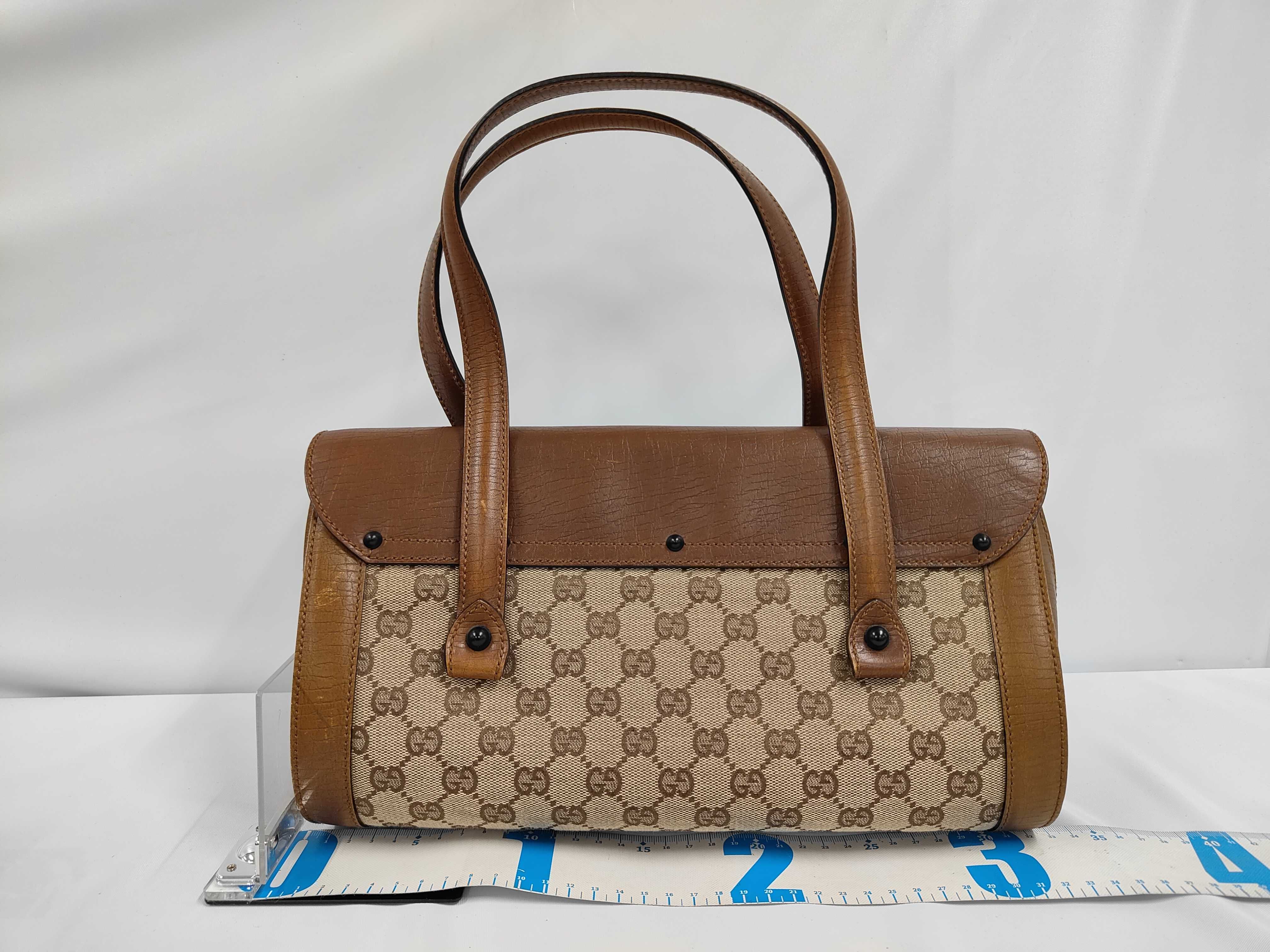111713GG Canvas Bamboo Handbag, Brown, with Dust Bag, Shoulder Bag — view 2
