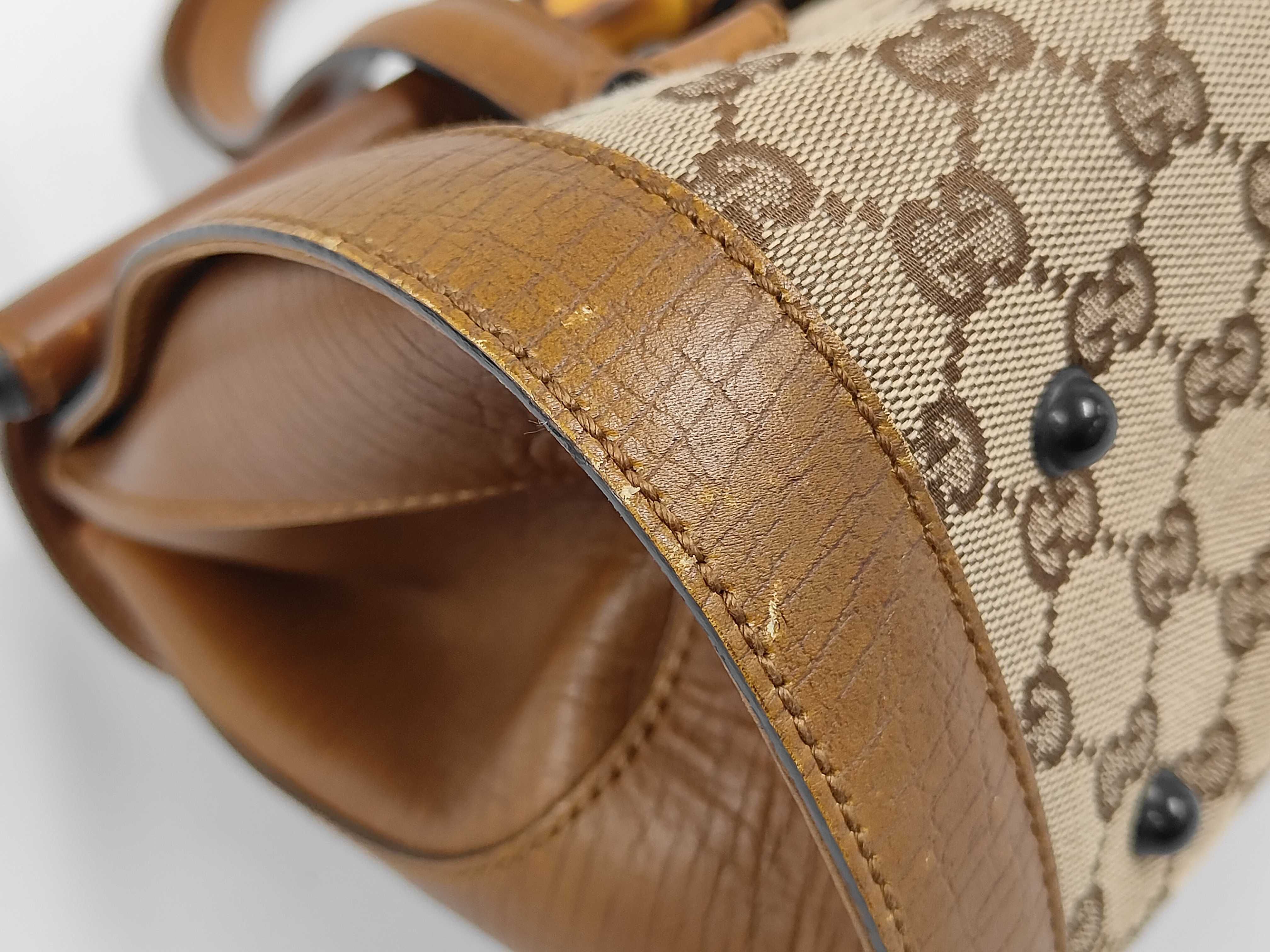 111713GG Canvas Bamboo Handbag, Brown, with Dust Bag, Shoulder Bag — view 4