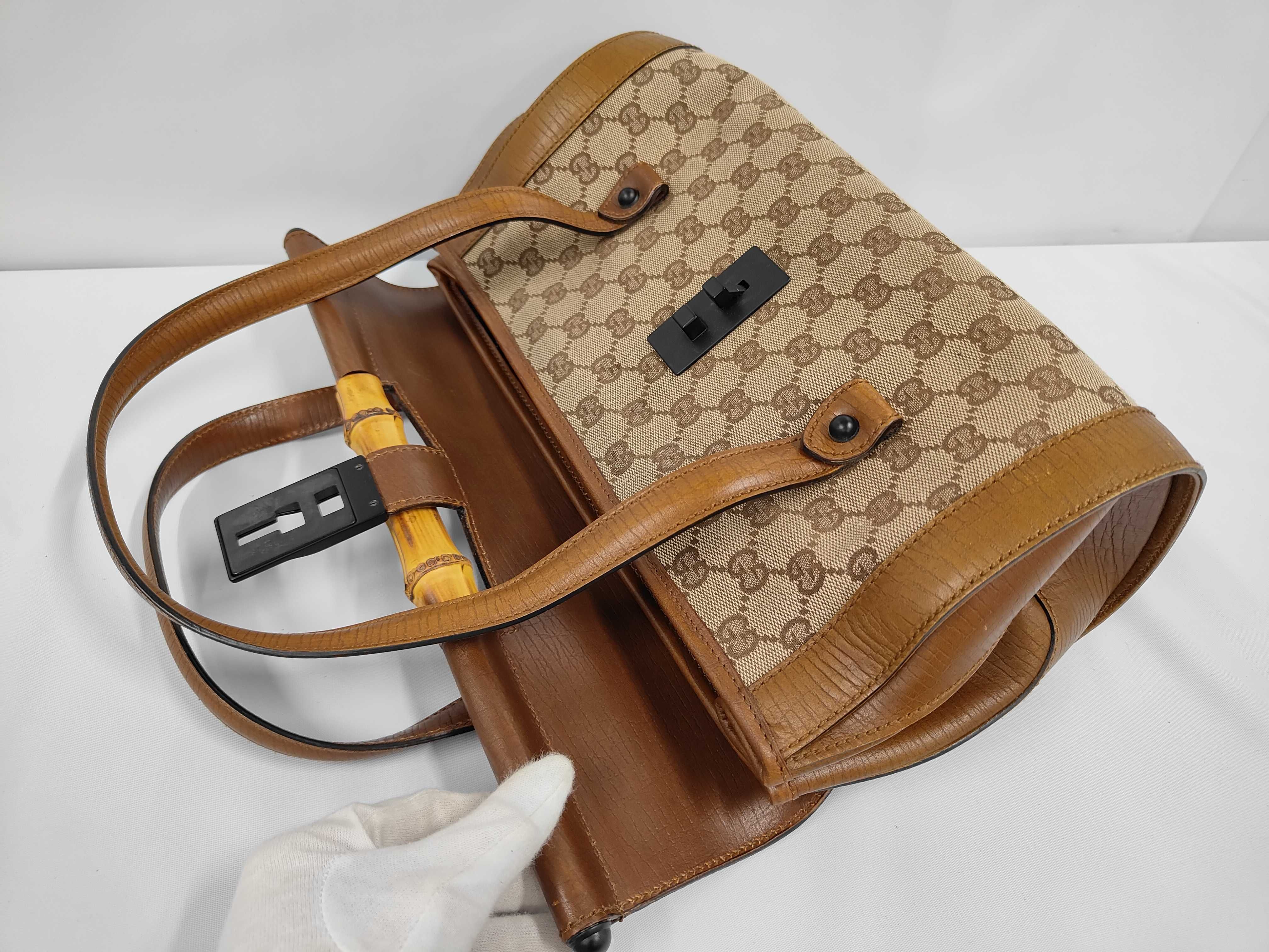 111713GG Canvas Bamboo Handbag, Brown, with Dust Bag, Shoulder Bag — view 8