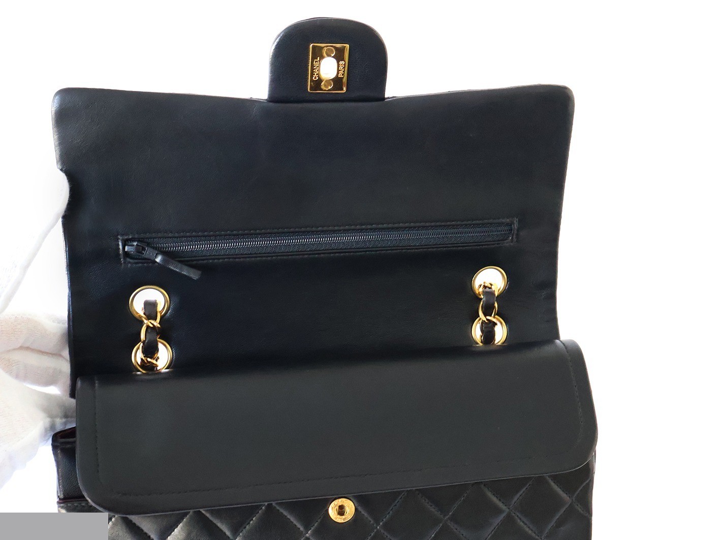 Matelassé 25 Lambskin Double Flap Double Chain Shoulder Bag, Black — view 10
