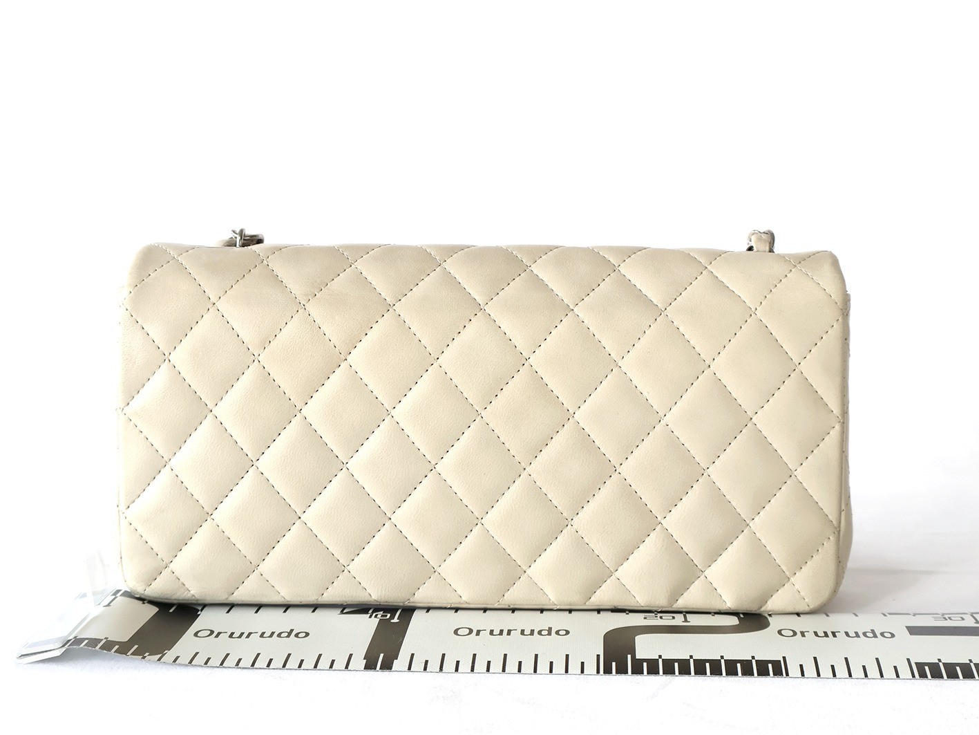 Matelassé Lambskin Double Chain Shoulder Bag, Off-White — view 2