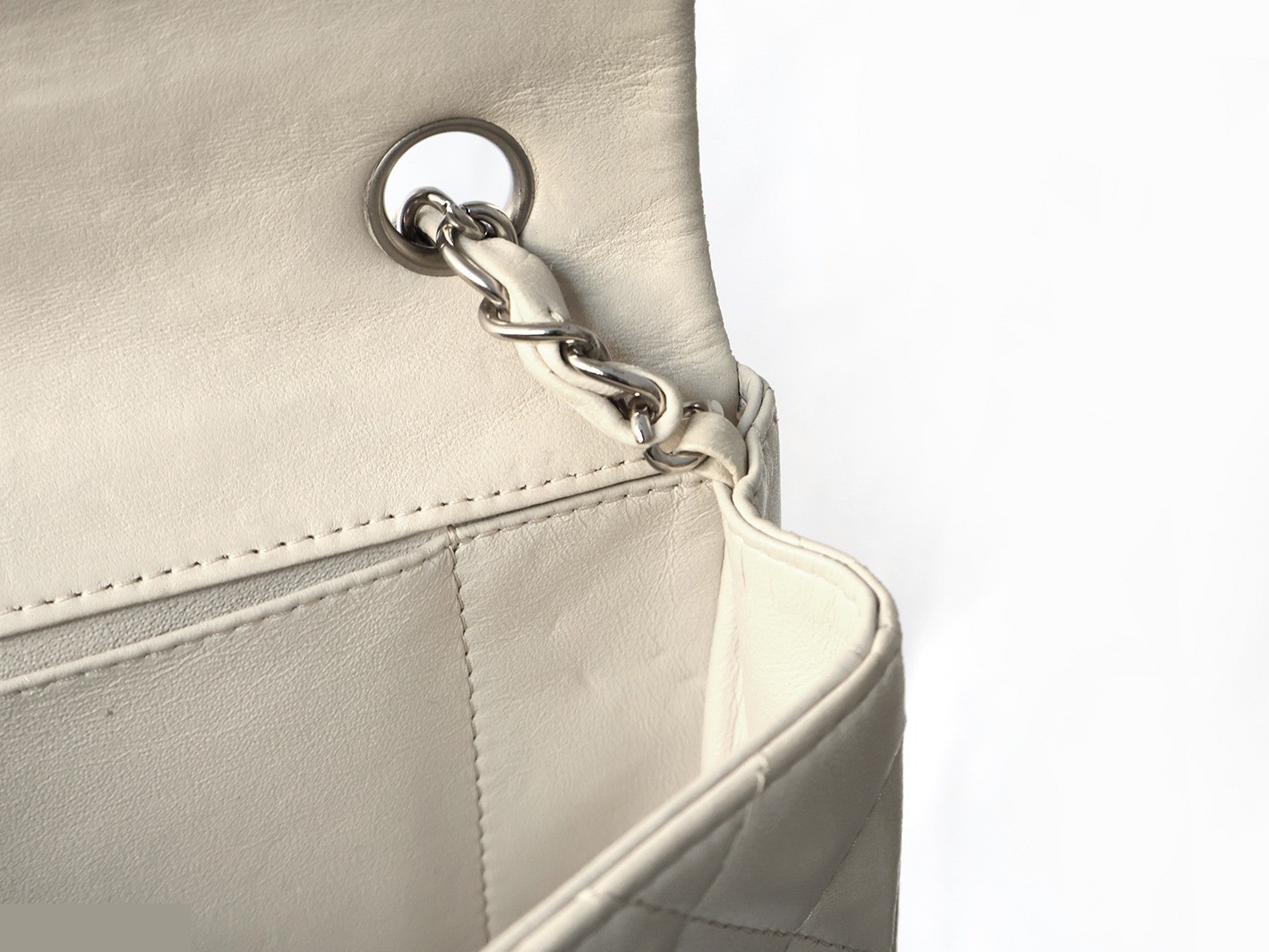 Matelassé Lambskin Double Chain Shoulder Bag, Off-White — view 11