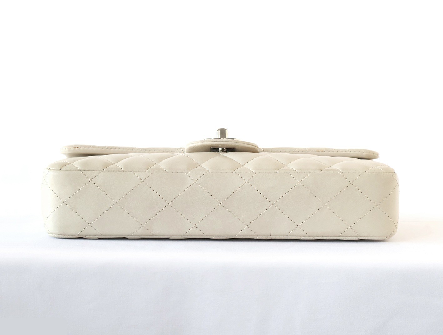 Matelassé Lambskin Double Chain Shoulder Bag, Off-White — view 5
