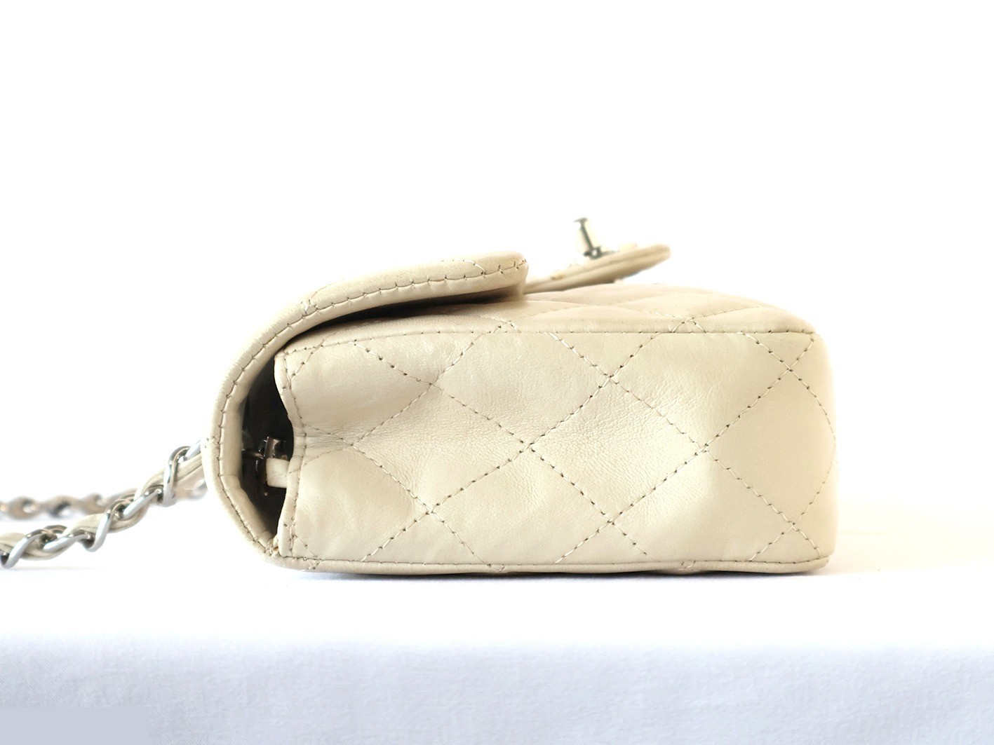 Matelassé Lambskin Double Chain Shoulder Bag, Off-White — view 6