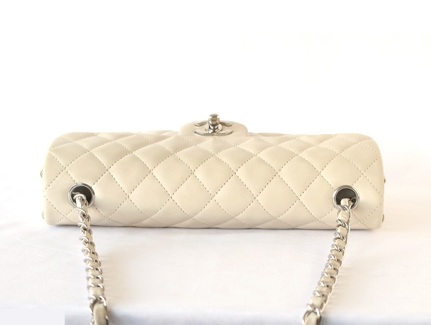 Matelassé Lambskin Double Chain Shoulder Bag, Off-White — view 7