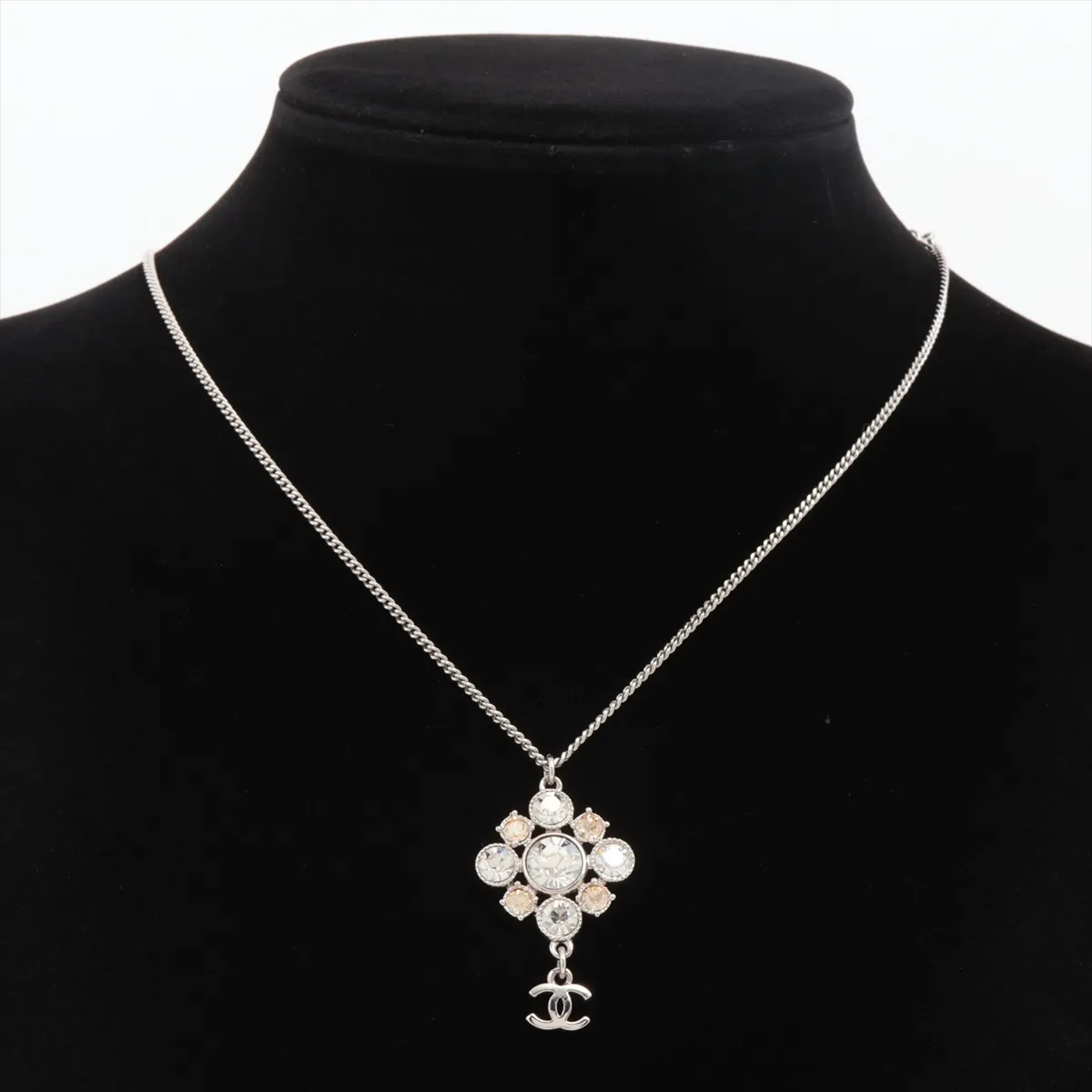 Coco Mark A11V Necklace, GP x Rhinestone, Silver. Shows signs of wear, tarnishing, — view 5