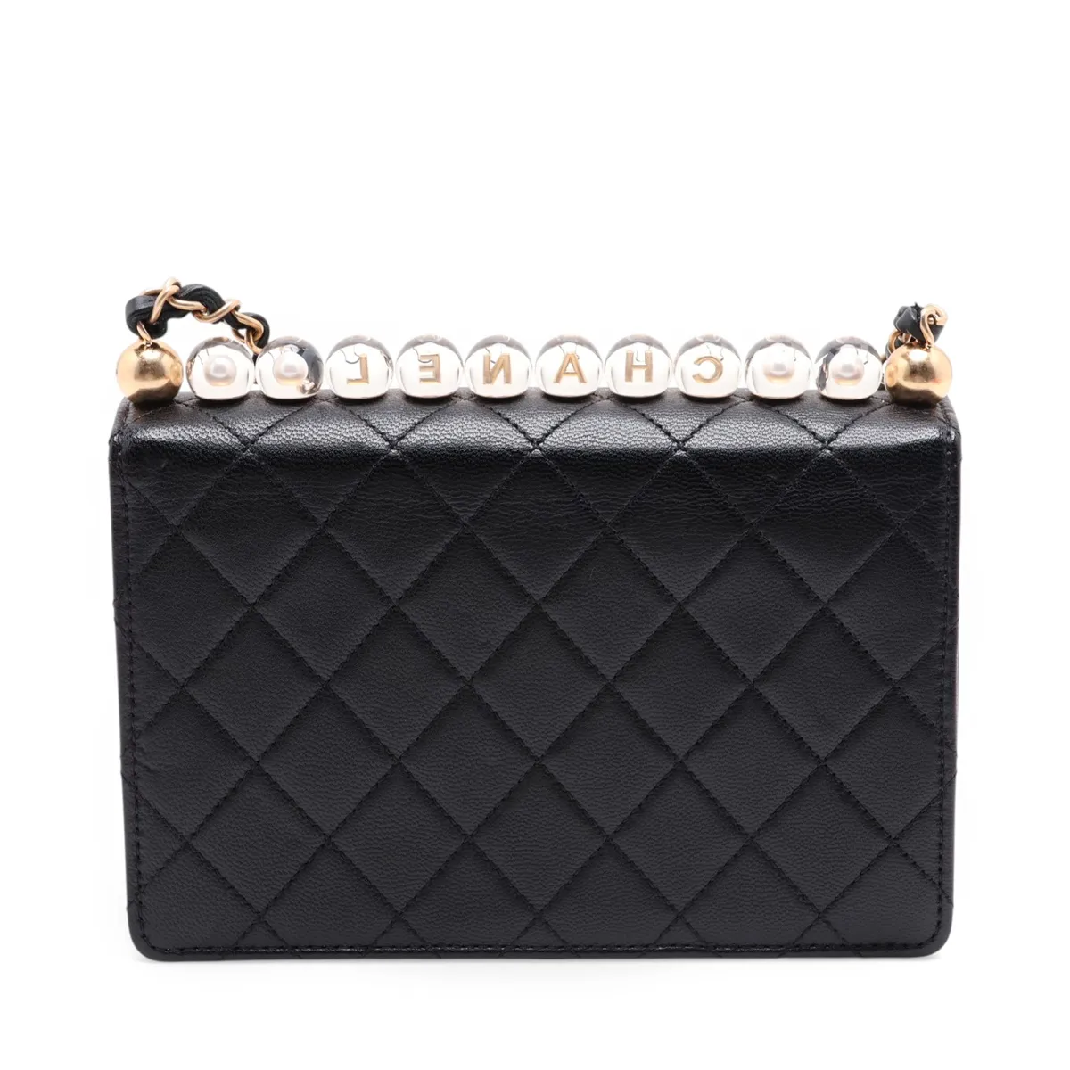 Matelassé Leather Chain Shoulder Bag, Pearl Black with Gold Hardware, 29837727 (Serial Number in the 29 range) — view 2
